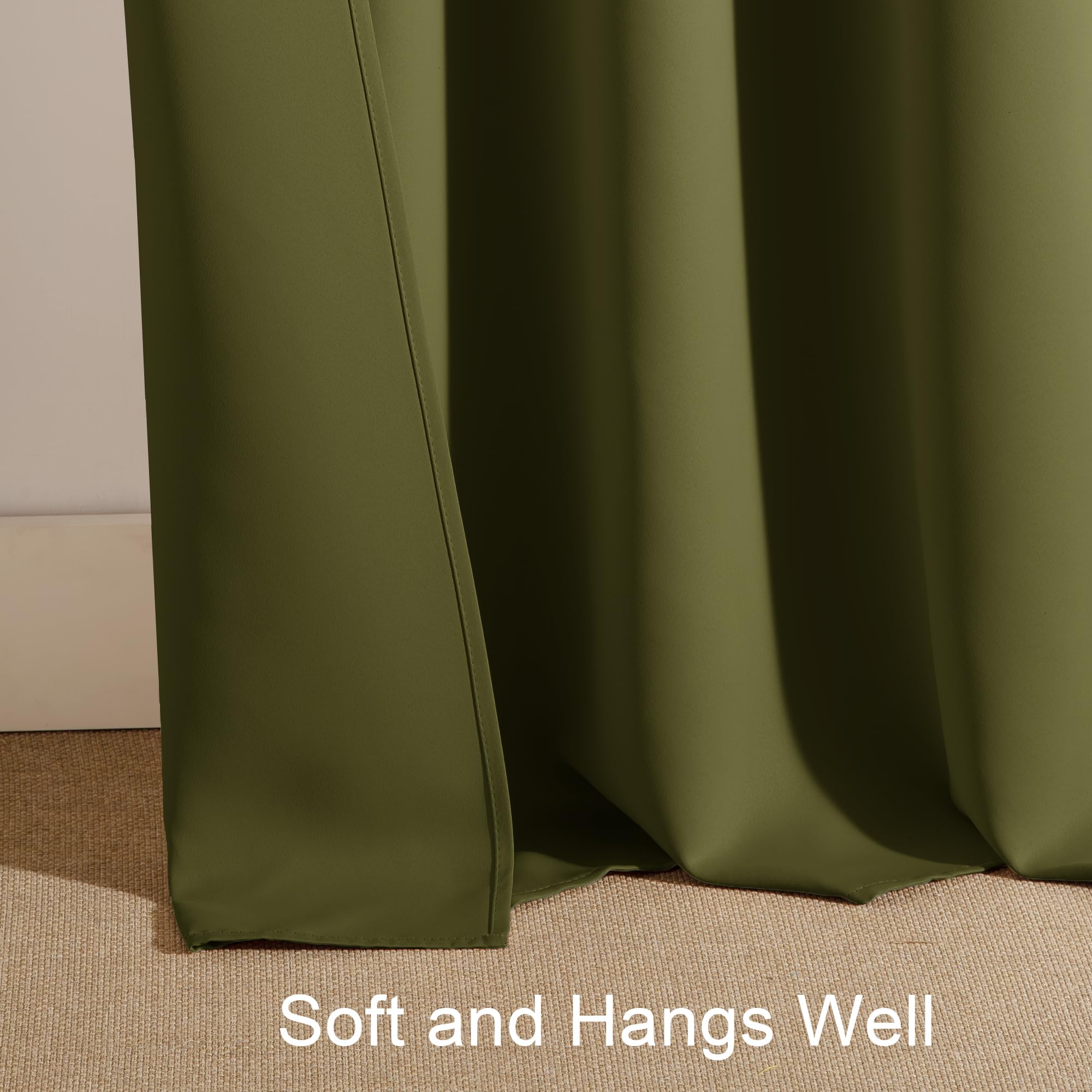 PONY DANCE 45 inches Kitchen Curtains - 42 W x 45 L Olive Green Blackout Curtains & Draperies Light Block Decorative Privacy Pro