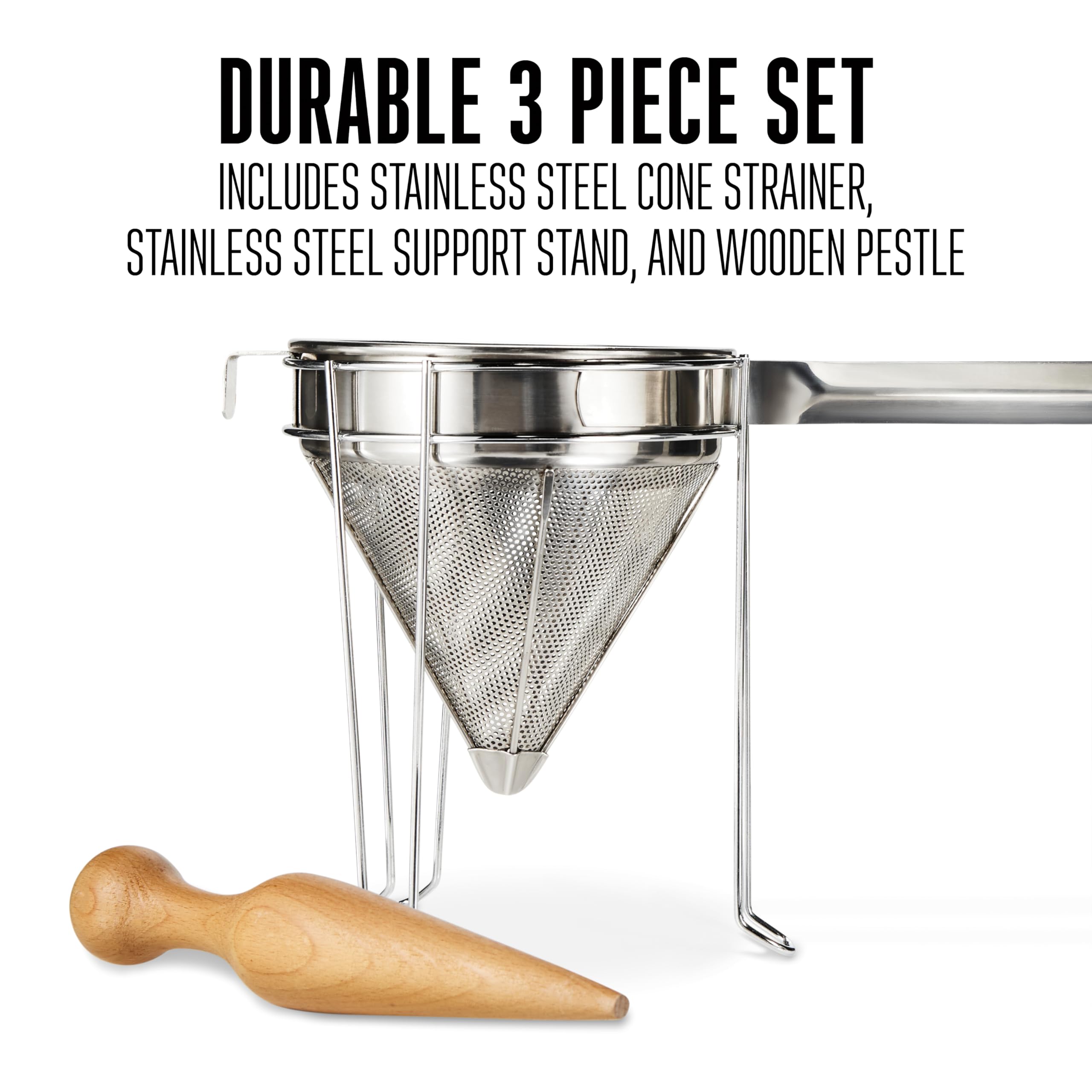 Weston Stainless Steel Cone And Pestle Set (83-3030-W), 2 Quart Capacity, Dishwasher Safe, 19-Liter, Silver