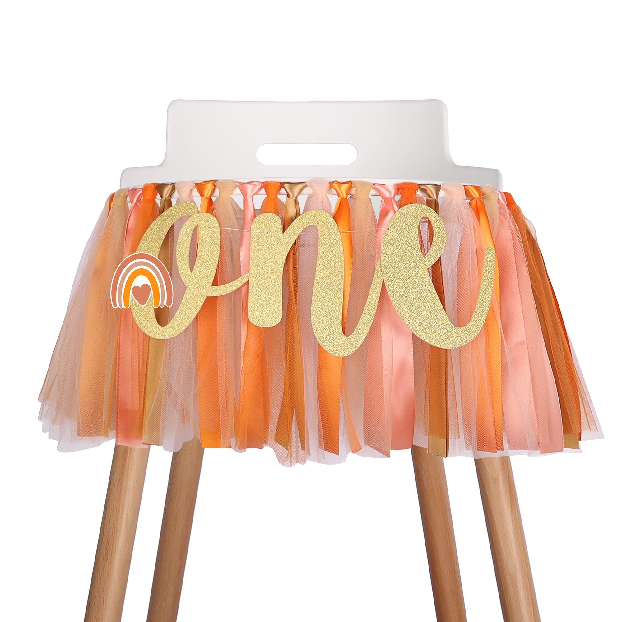 Boho Rainbow Highchair Banner Decoration For Baby - 1St First Birthday Banner, High Chair Fabric Garland Party Supplies, Orange