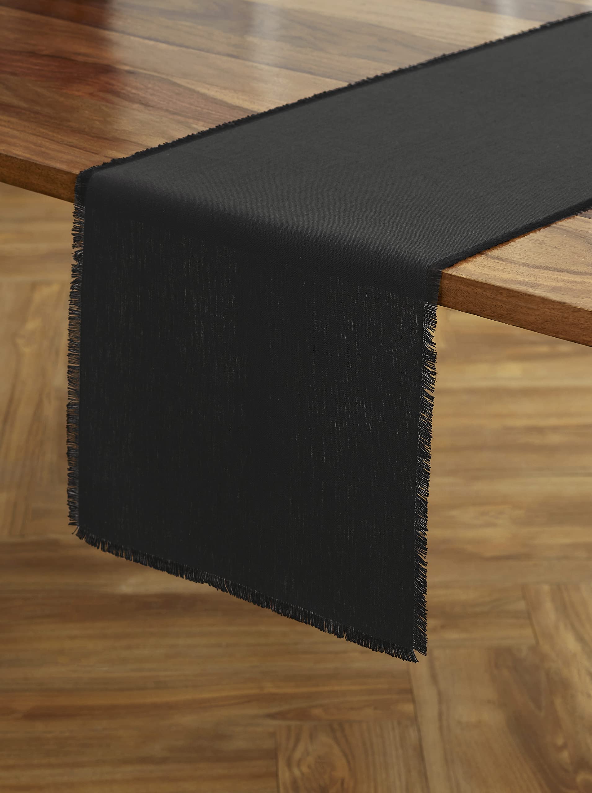 Solino Home Linen Table Runner - Black 14 X 90 Inch - 100% Pure Linen Fringe Table Runner For Spring, Summer, Dining, Wedding -