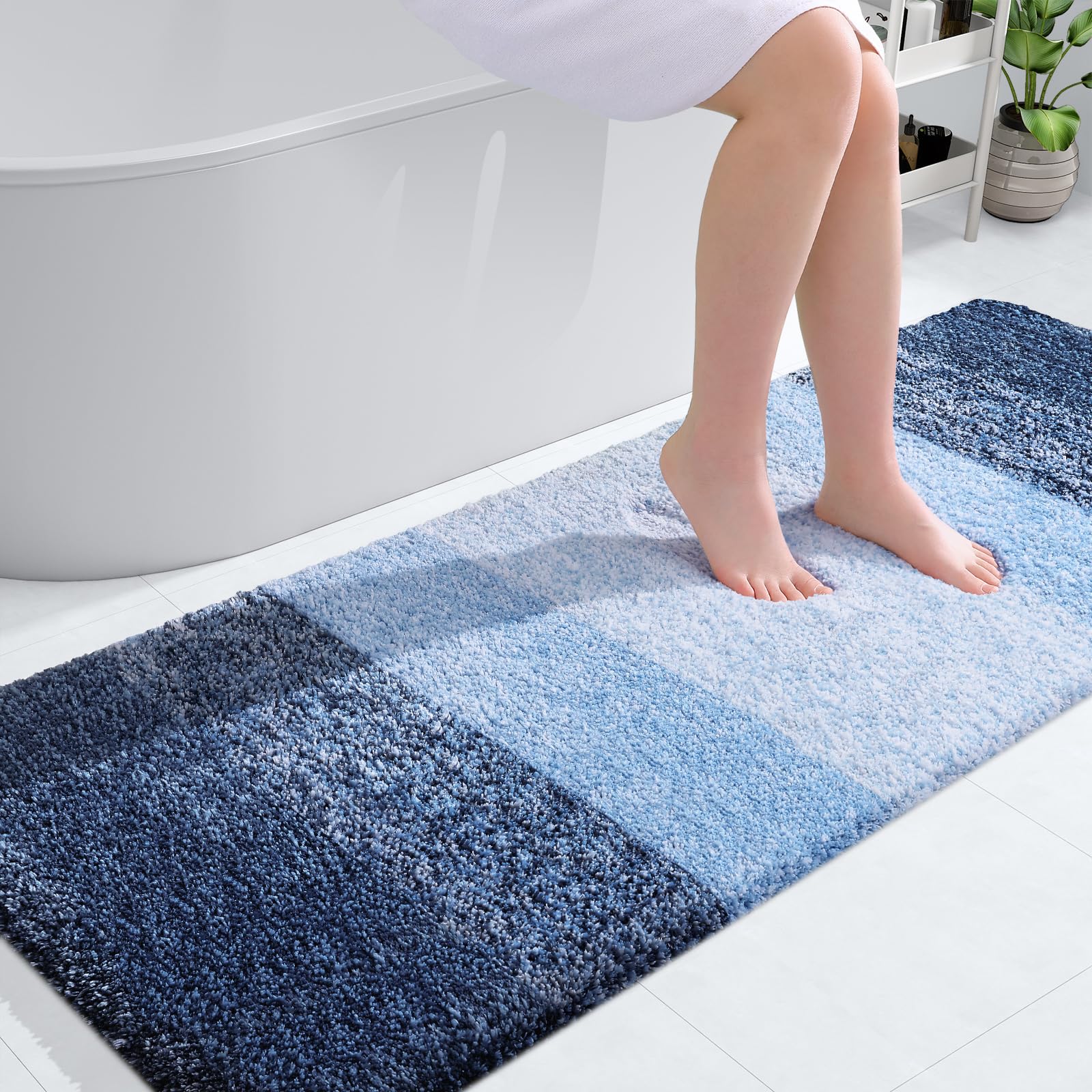 Olanly Bathroom Rug Mat 59X24, Extra Soft And Absorbent Microfiber Bath Rugs, Non-Slip Plush Shaggy Bath Carpet Runner, Machine