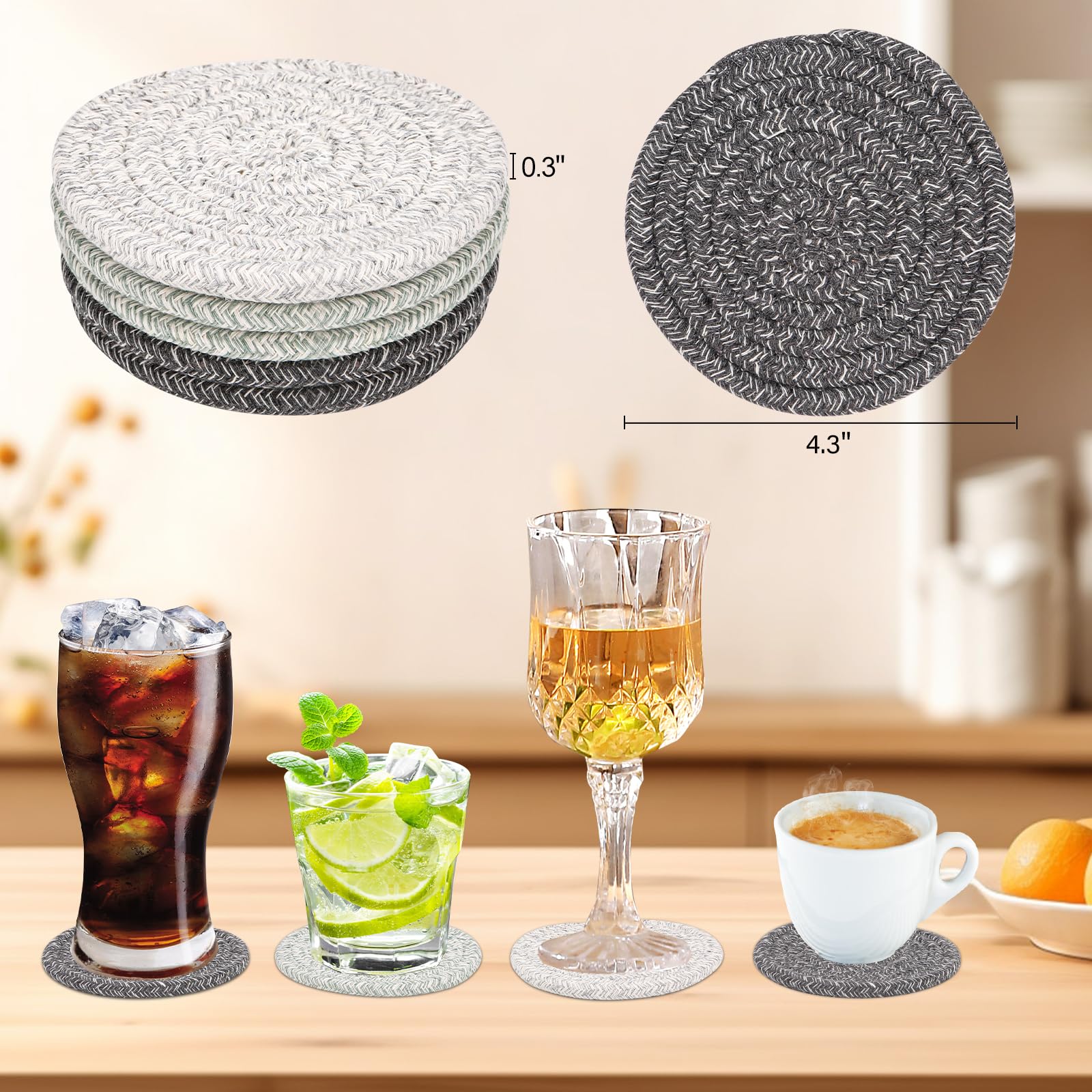 Yygmss 6 Pcs Woven Braided Coasters For Drinks Absorbent-Modern Dinning Room Decor Housewarming Cup Mat-Hot Cold Drinking Good C