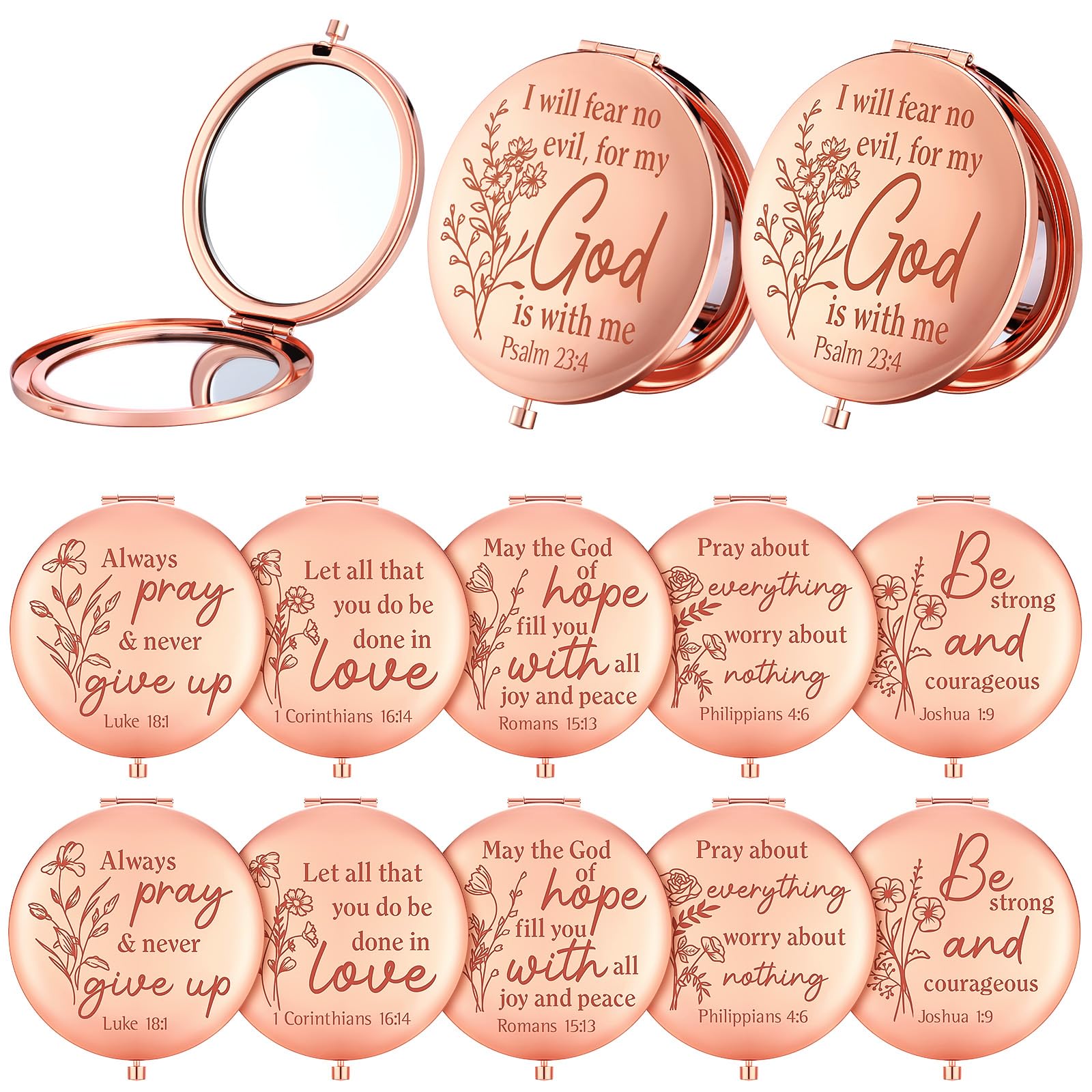 GlikCeil 12 Pcs Christian Gifts Mirror for Women Bulk Bible Verse Makeup Folding Compact Pocket Mirror Inspirational Religious G