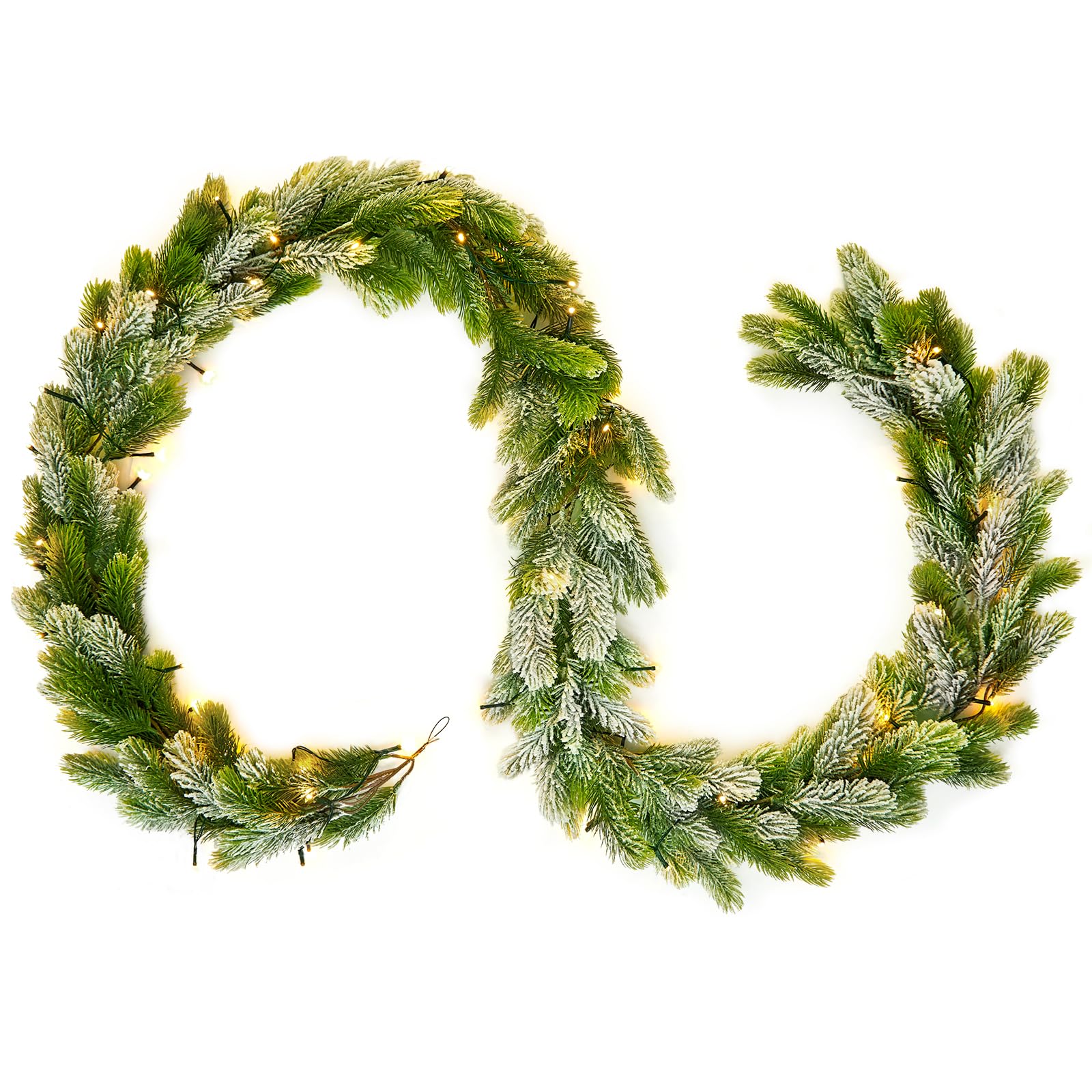 9FT Real Touch Norfolk Snow Pine Christmas Garland with Light Winter Artificial Faux Greenery Garland Table Mantle Stairs Firepl