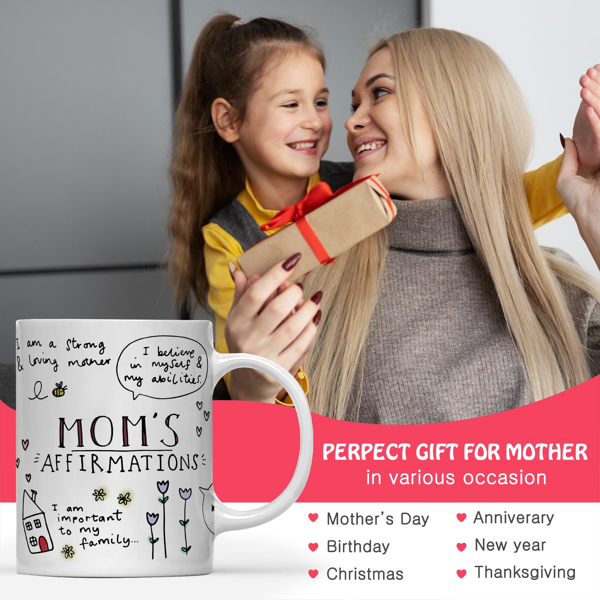 Gossby Mom Affirmation Coffee Mug - Mother s Day, Christmas, Birthday Gift For Mom - Positive Energy Gifts For Women - 11oz Whi