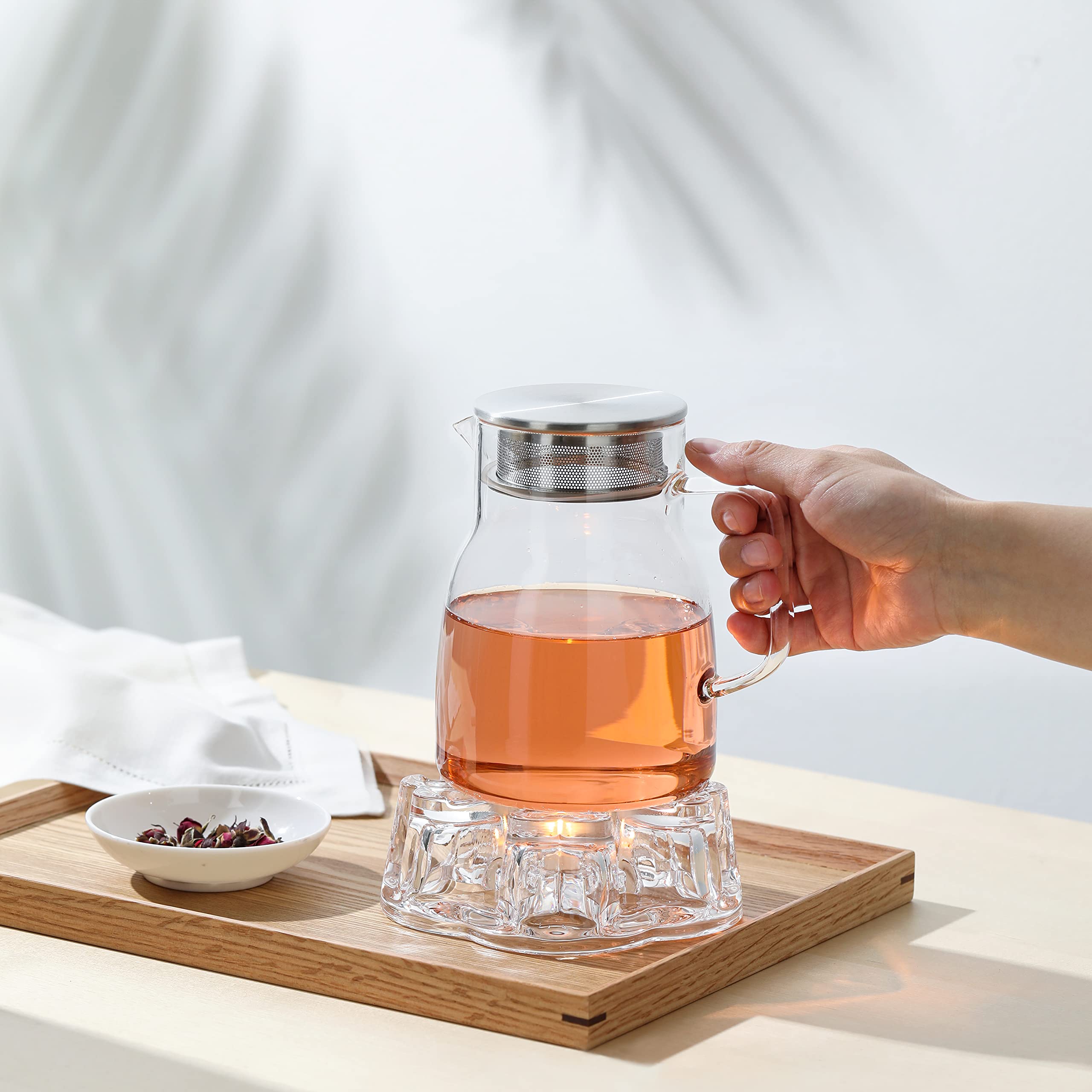 Cnglass Glass Tea Warmer,Universal Heart Shaped Glass Teapot Wramer