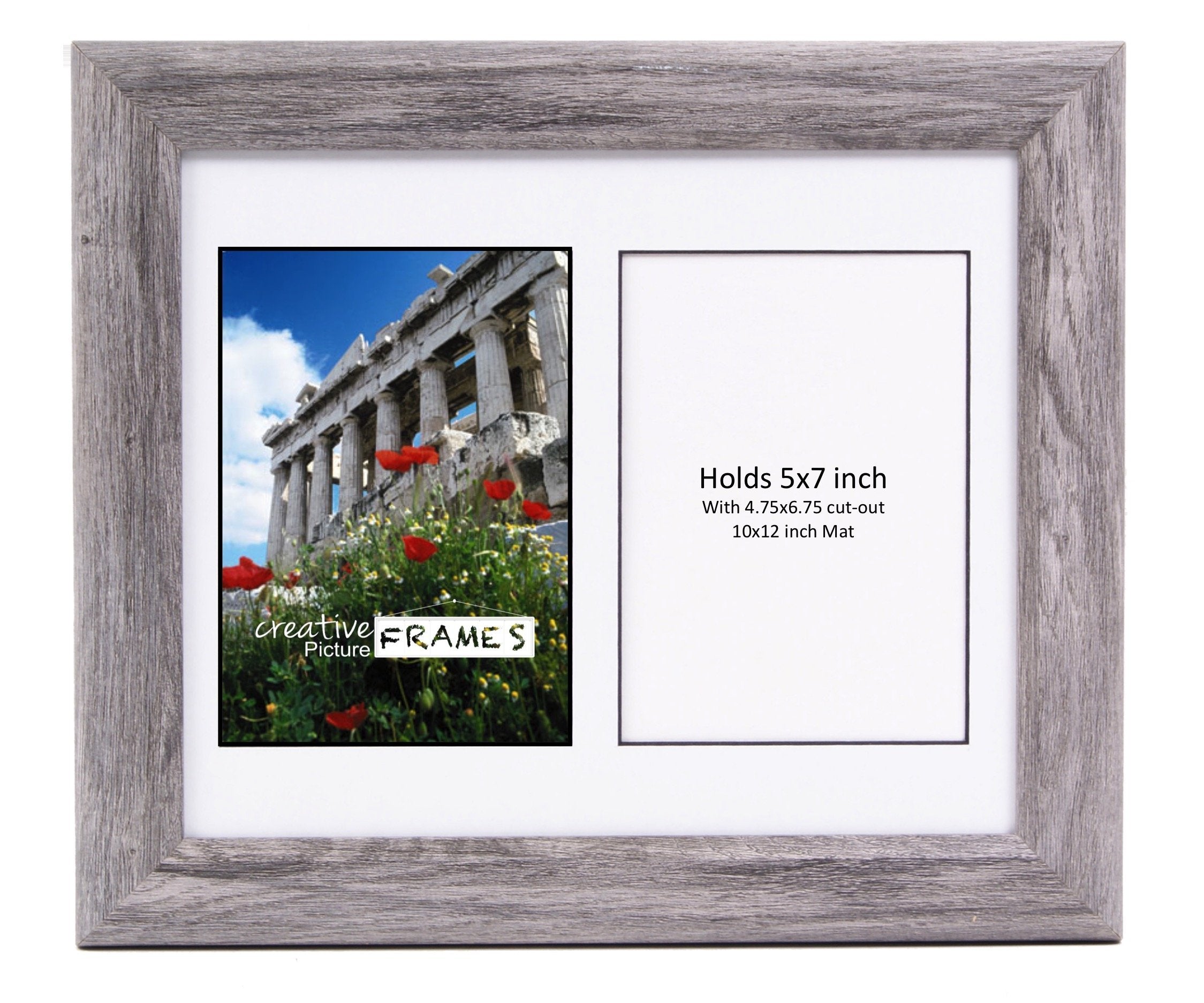 CreativePF- 2 Opening Glass Face Driftwood Picture Frame to hold 5 by 7 inch Photographs including 10x12-inch White Mat Collage