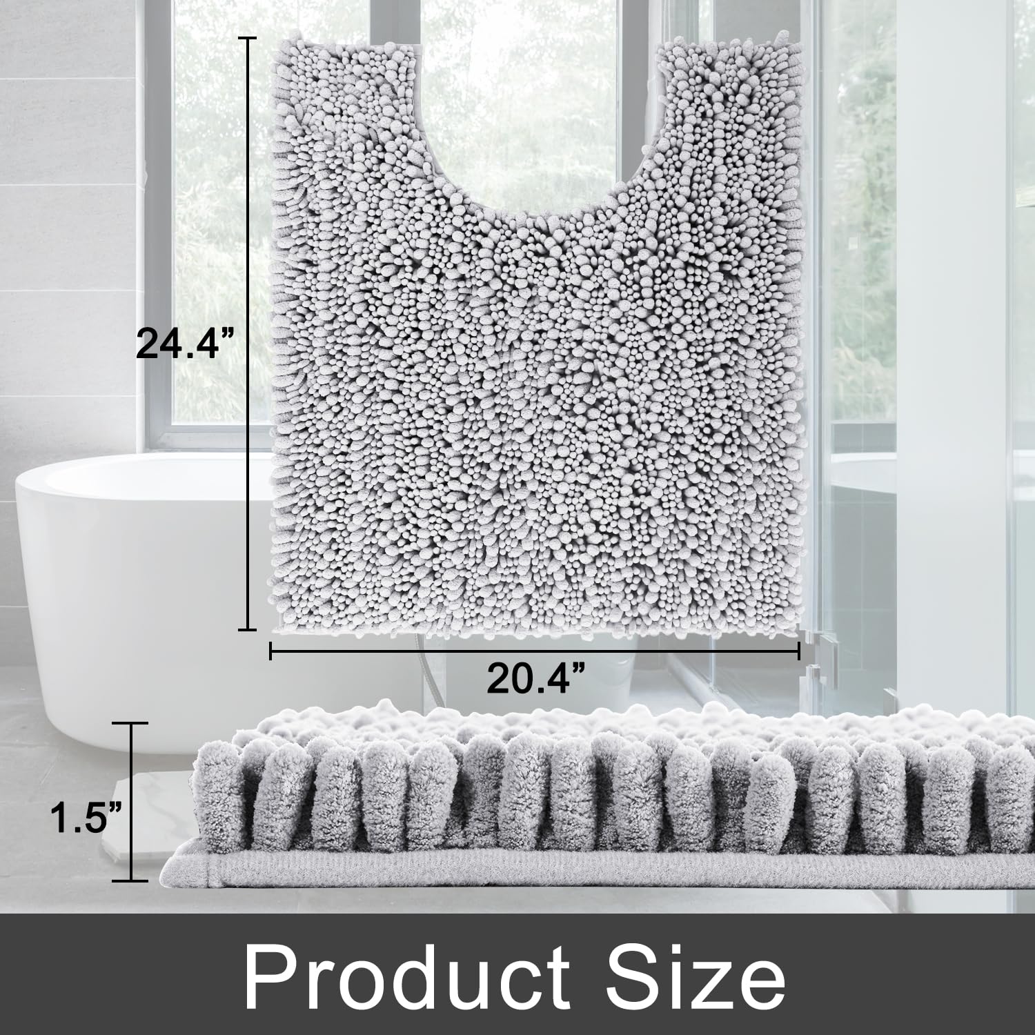 Yimobra Luxury Shaggy Toilet Bath Mat U-Shaped Contour Rugs For Bathroom, Soft And Comfortable, Maximum Absorbent, Dry Quickly,