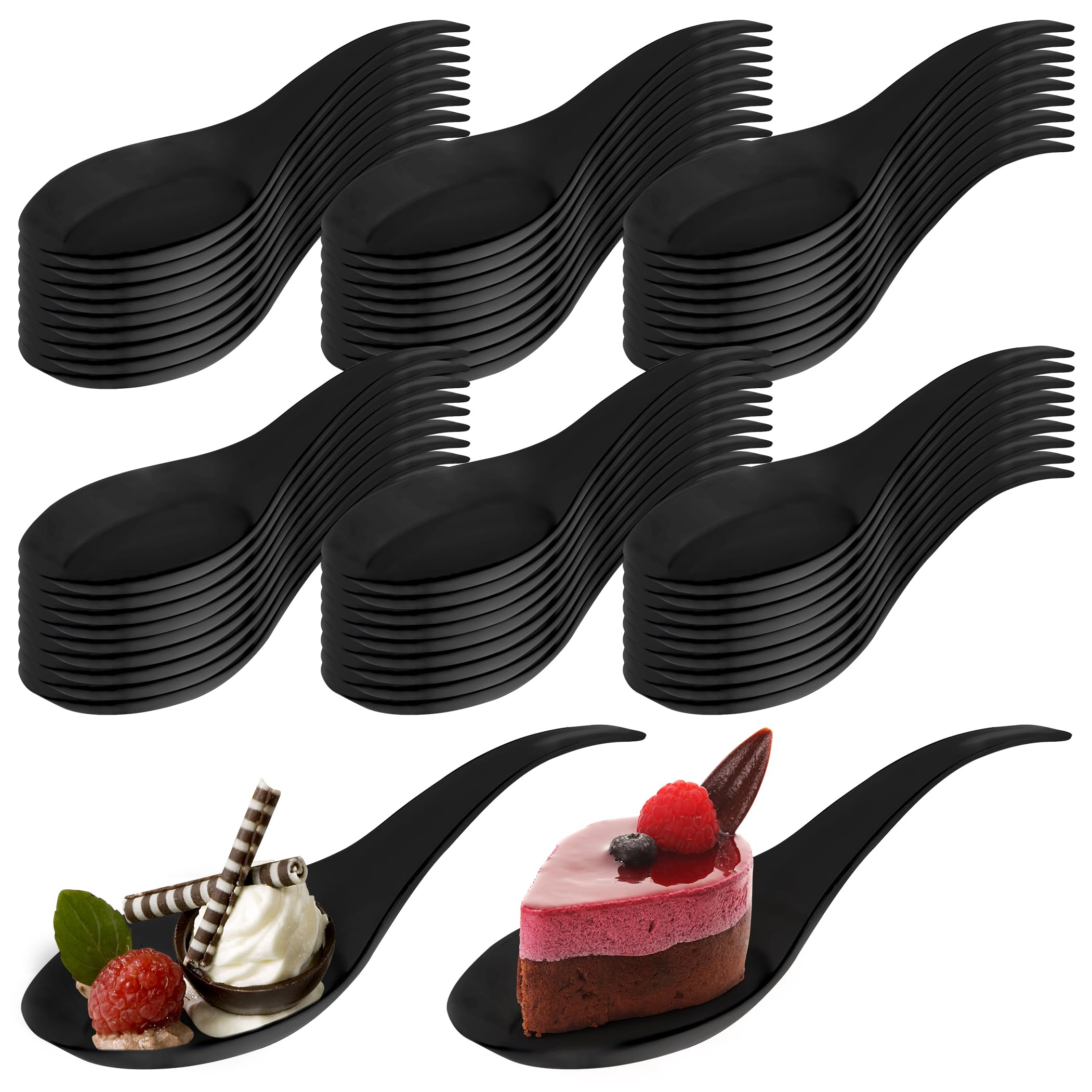 Tear Drop Tasting Spoons - Appetizer Spoons - Tasting Spoons -50 Count- Disposable Black Plastic - Ideal For Appetizers, Dessert