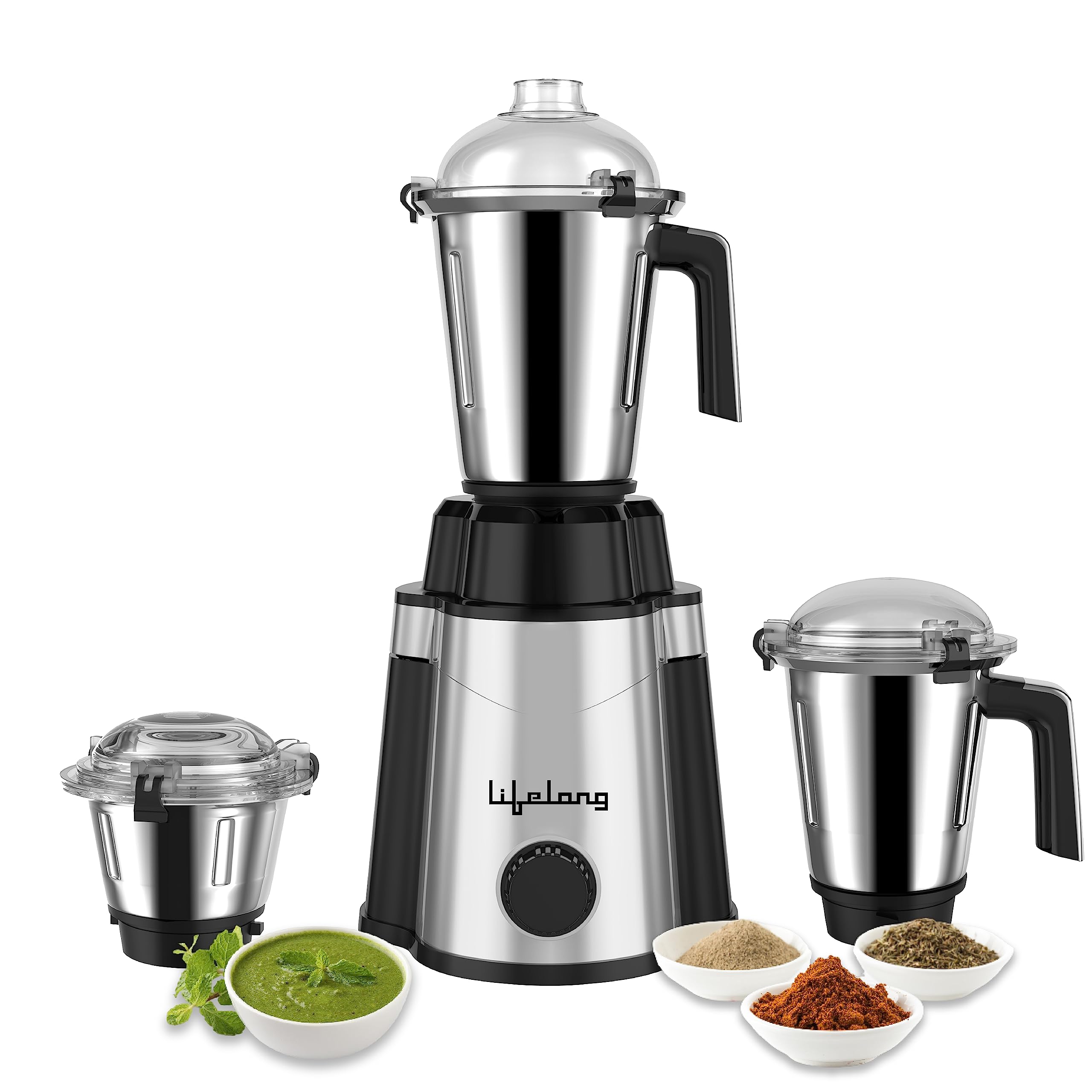 Lifelong 1200 Watts Mixer Grinder Power Plus With 3 Jars (Liquidizing, Wet Grinding And Chutney Jar), Stainless Steel Blades, 1 
