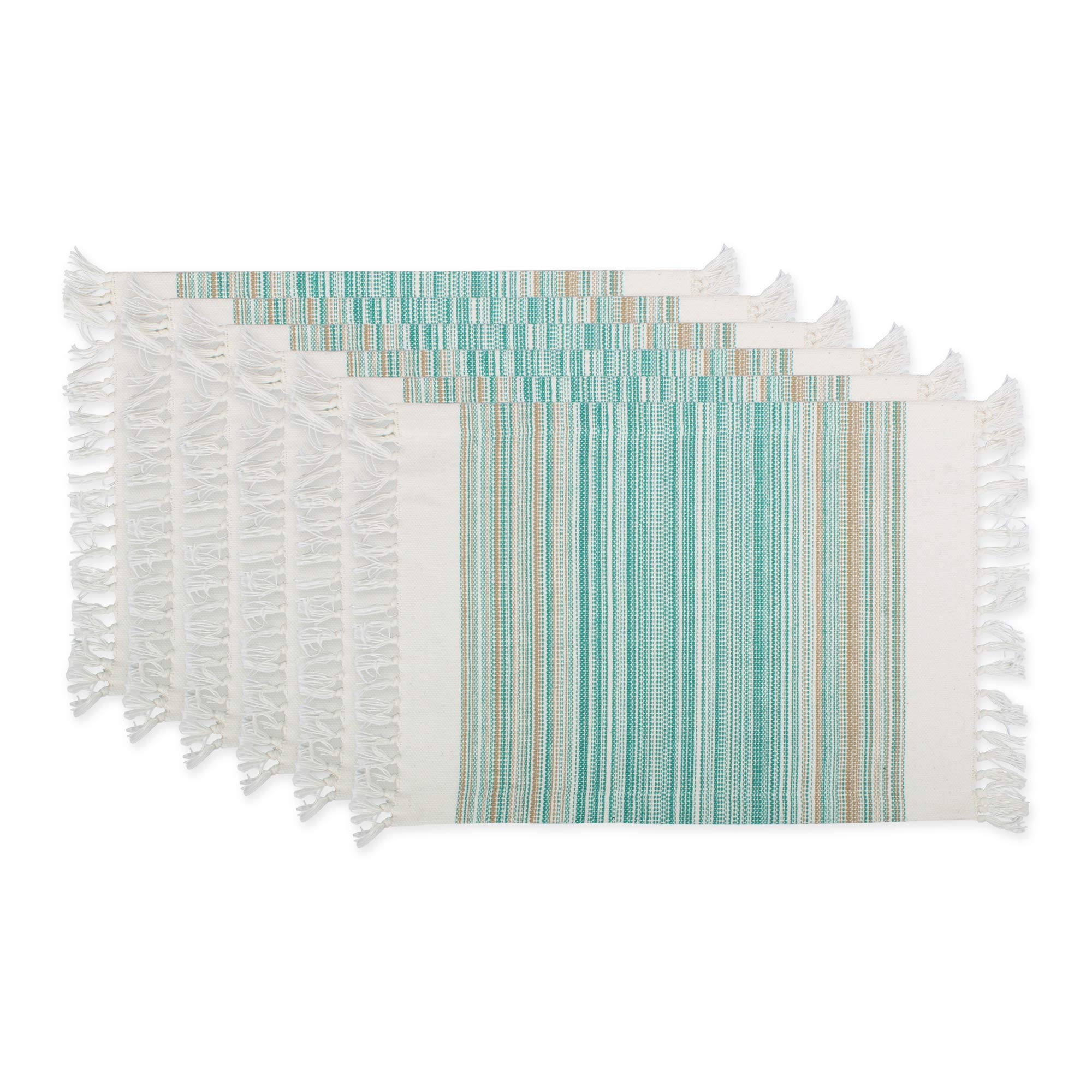 Dii Everyday Collection, Fringed Stripe Tabletop, Placemat Set, Teal, 6 Piece