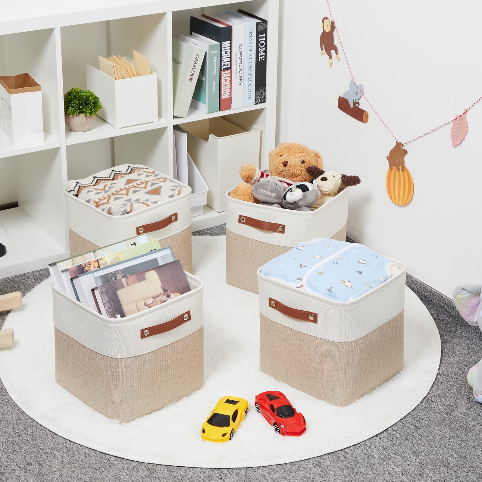 Hnzige Foldable Storage Cubes Baskets For Organizing Set Of 4, Fabric Cube Storage Bins 11 X11, Collapsible Storage Basket Bins