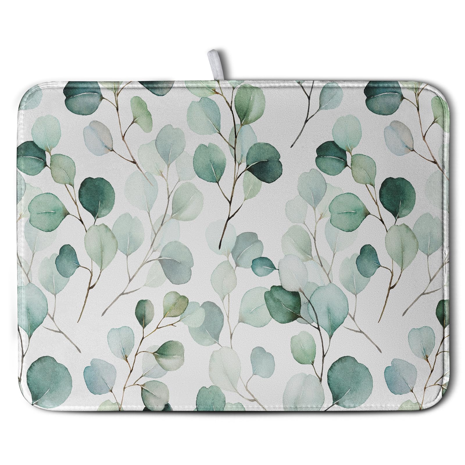 Green Leaves Dish Drying Mat Eucalyptus Leaf Branch Plant Drying Mats Absorbent Reversible Microfiber Kitchen Counter Mat Reusab