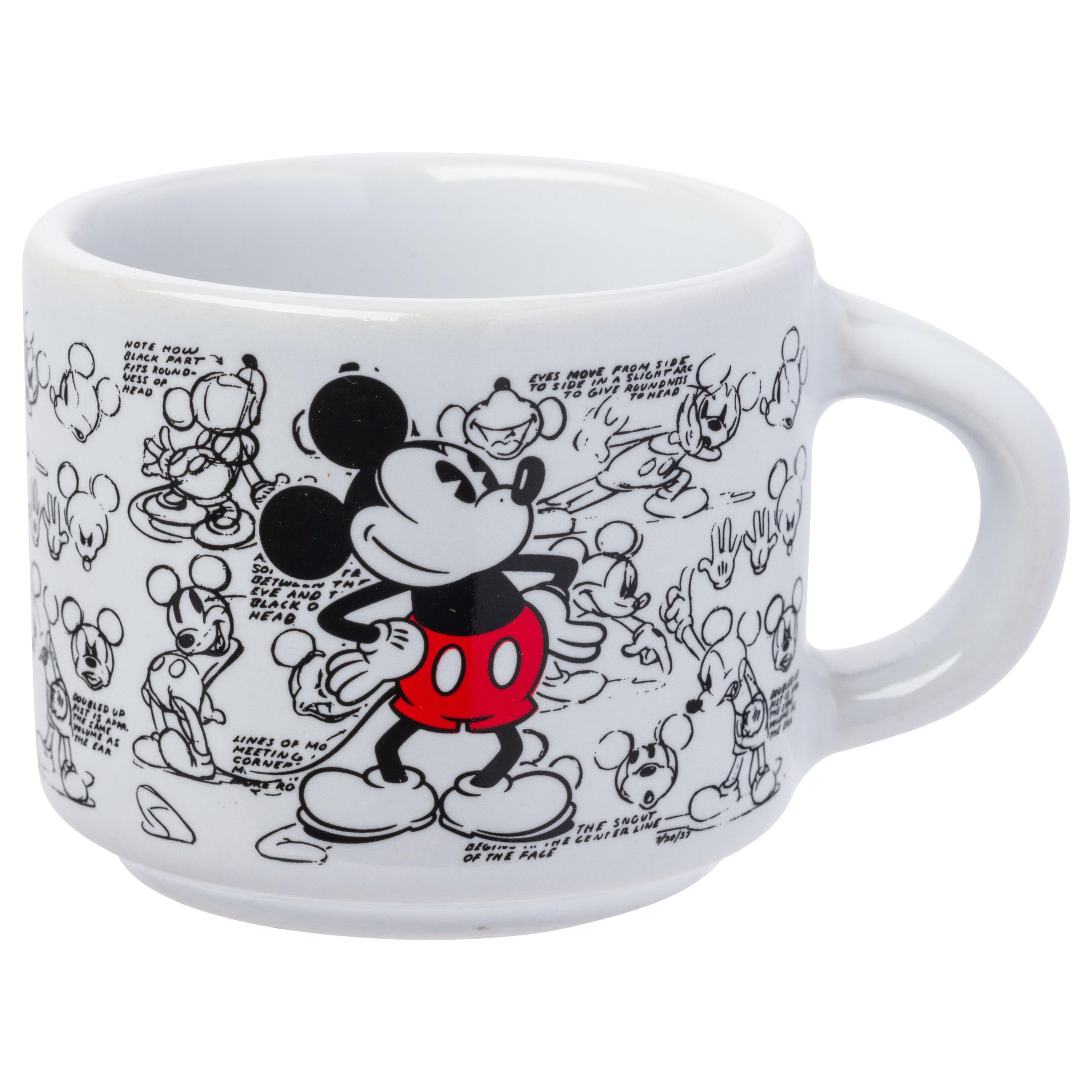 Silver Buffalo Disney Mickey Mouse Vintage Sketches Art 4Pc Stackable Ceramic Espresso Small Cup Set, 3 Ounces