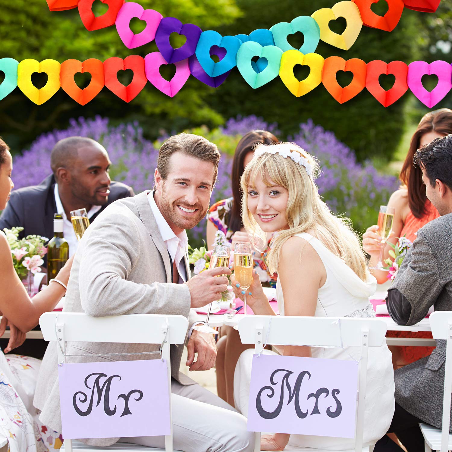 Outus 6 Pieces 60 Feet Colorful Rainbow Heart Banner Colorful Party Paper Garland Heart Shape Hanging Decorations For Birthday P