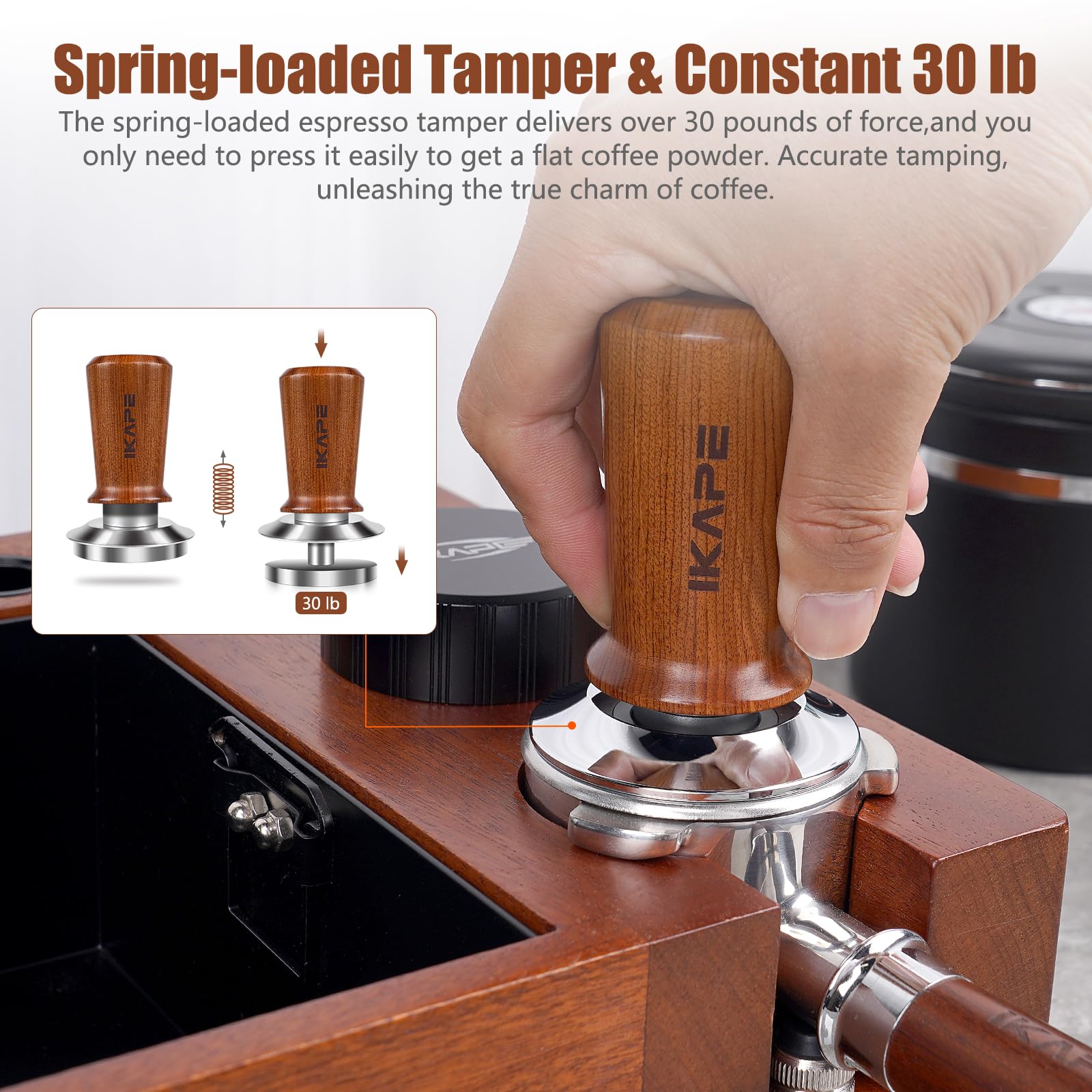Ikape 53.3Mm Espresso Coffee Tamper, Spring-Loaded Calibrated Tamper With Premium Stainless Steel, Newly Upgraded Walnut Tamper
