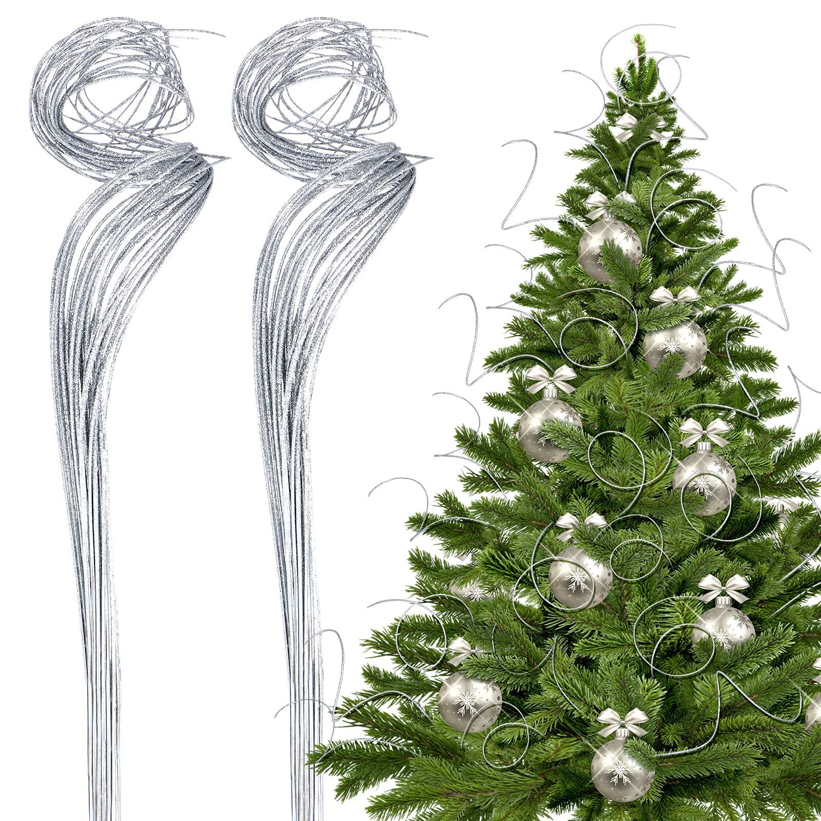 Syhood 60 Stem Christmas Curly Ting Ting Branches Xmas Glitter Branches Vase Filler Branch Ting, Curly Willow Branches for Chris