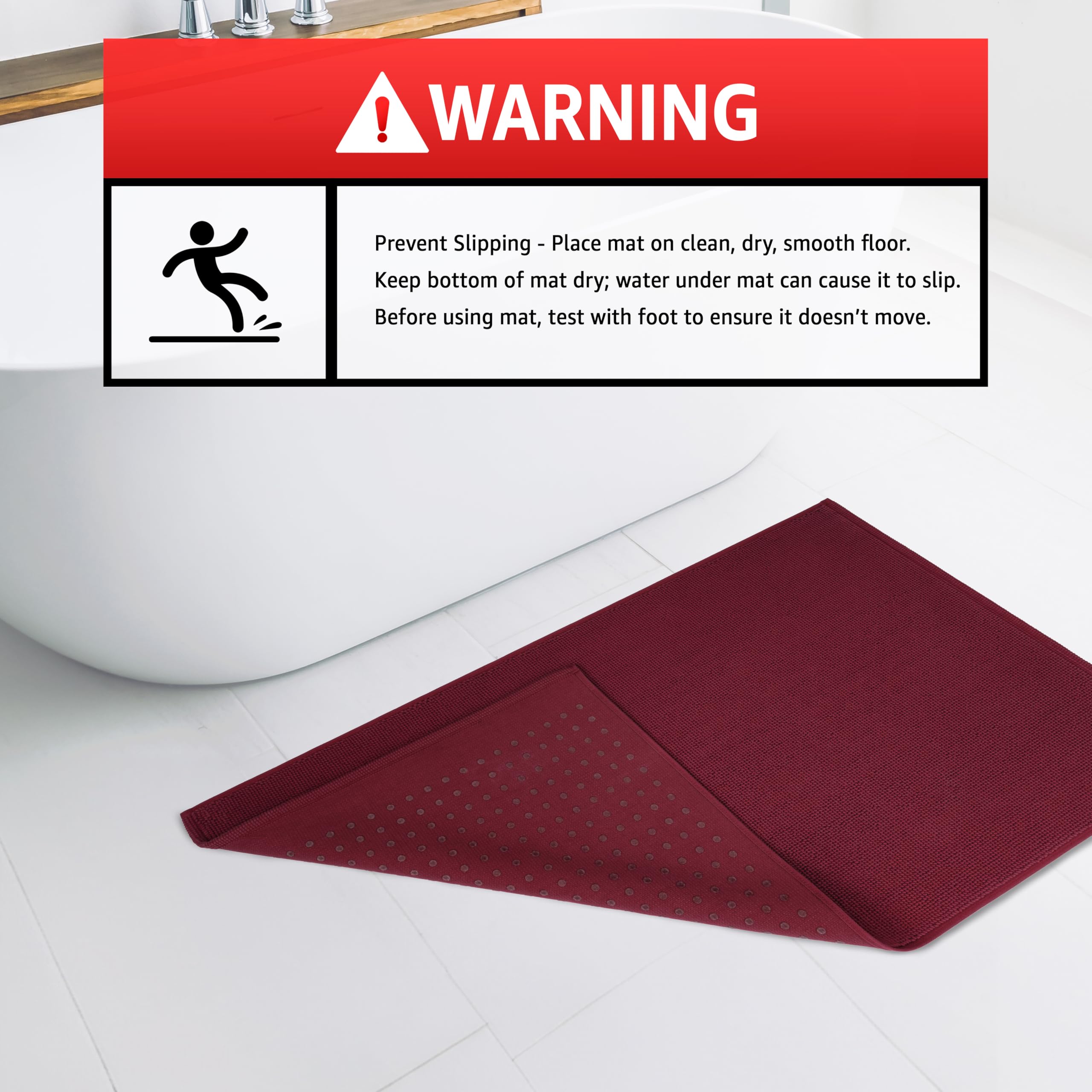 American Soft Linen Bath Rug, 17 In 24 In 100% Cotton Bath Mats Rugs For Bathroom, Non Slip Washable Shaggy Form Area Rugs, Burg