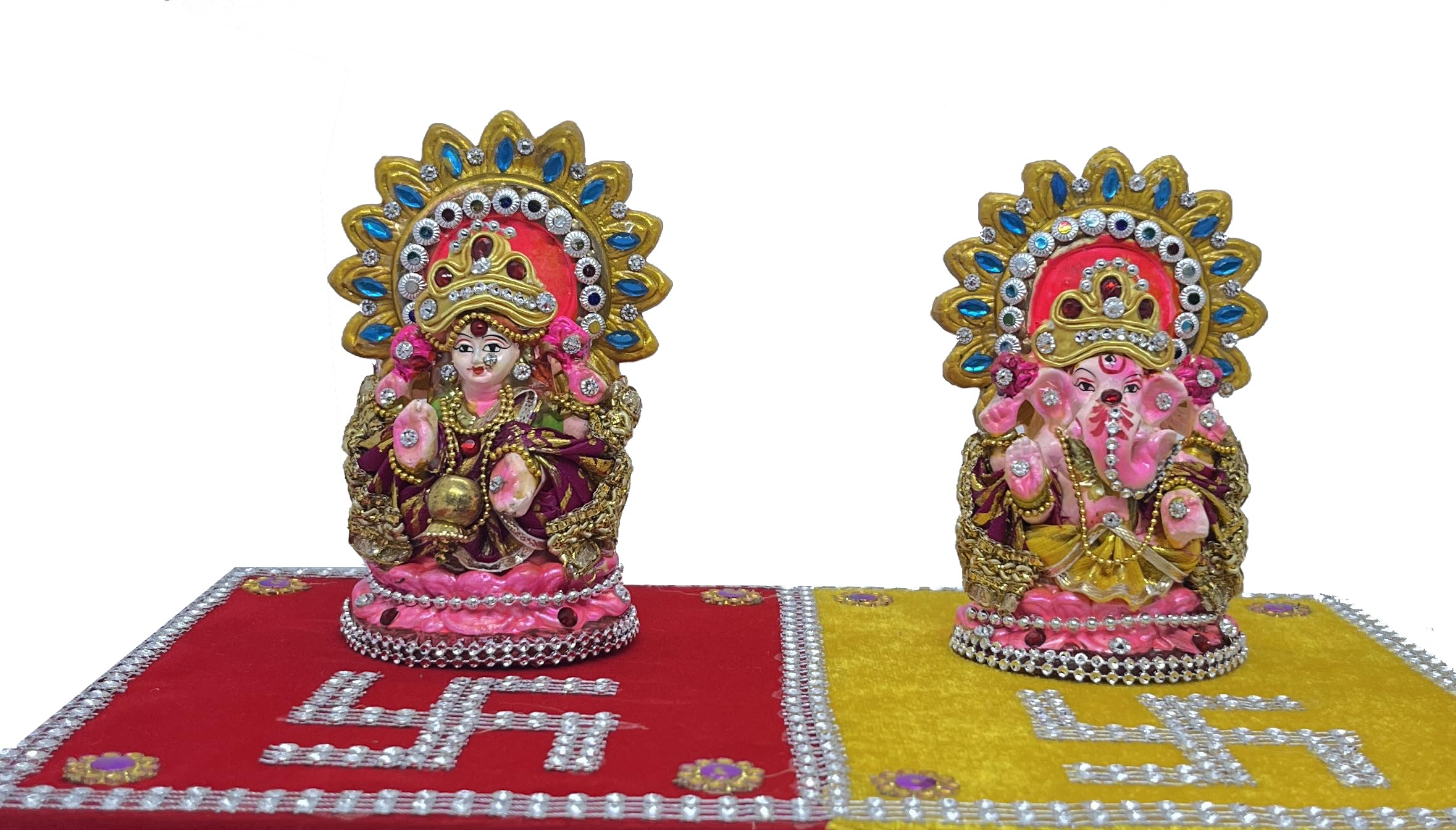 Awadh-Decorated Luxmi Ganesh Idol With Vastra And Jwellery Laxmi Ganesha Statue For Diwali Fastival, Home Decor, Pooja Ghar Deco