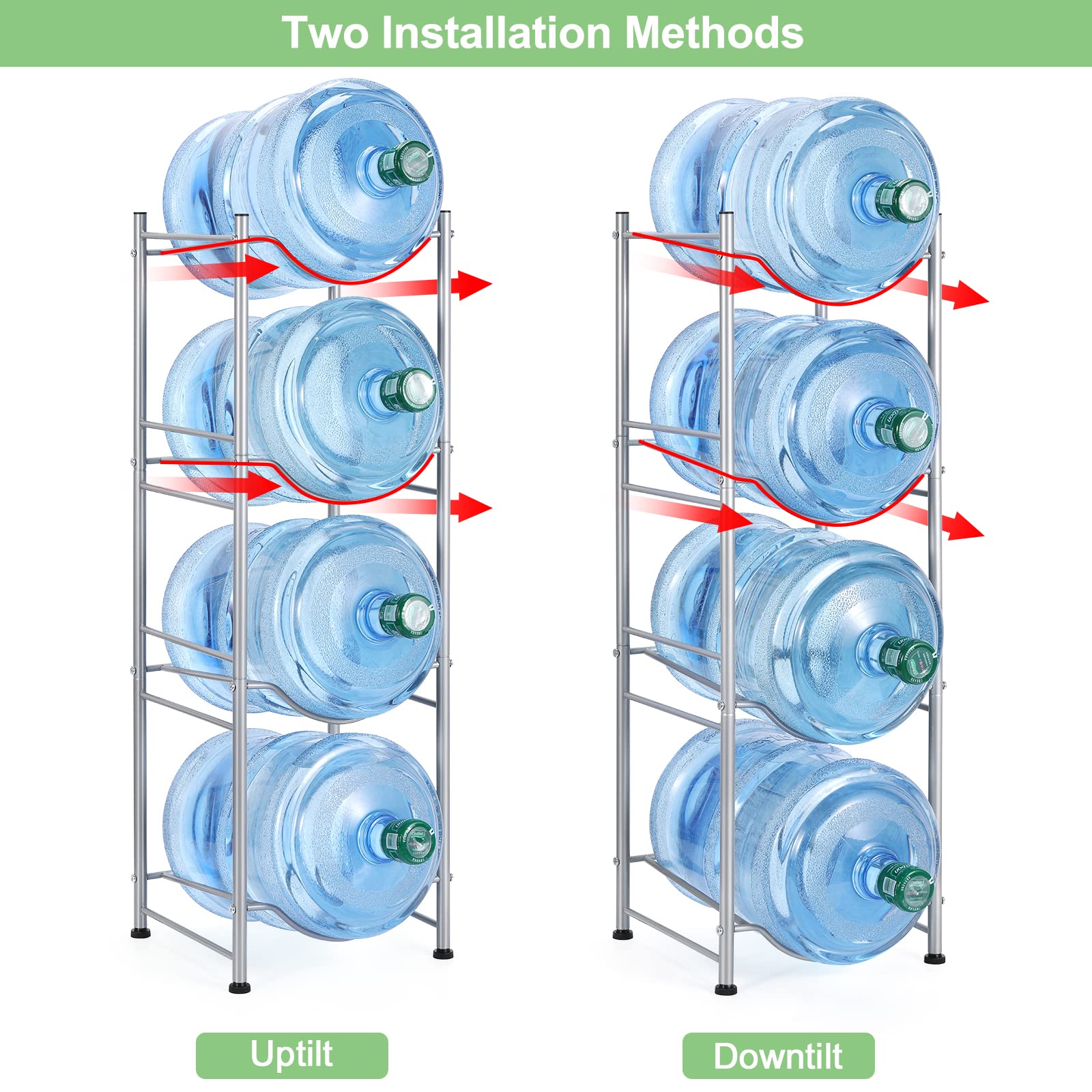 Smusei 5 Gallon Water Jug Holder Water Bottle Storage Rack, 4 Tier Water Cooler Jug Holder Rack Detachable Water Dispenser Stand