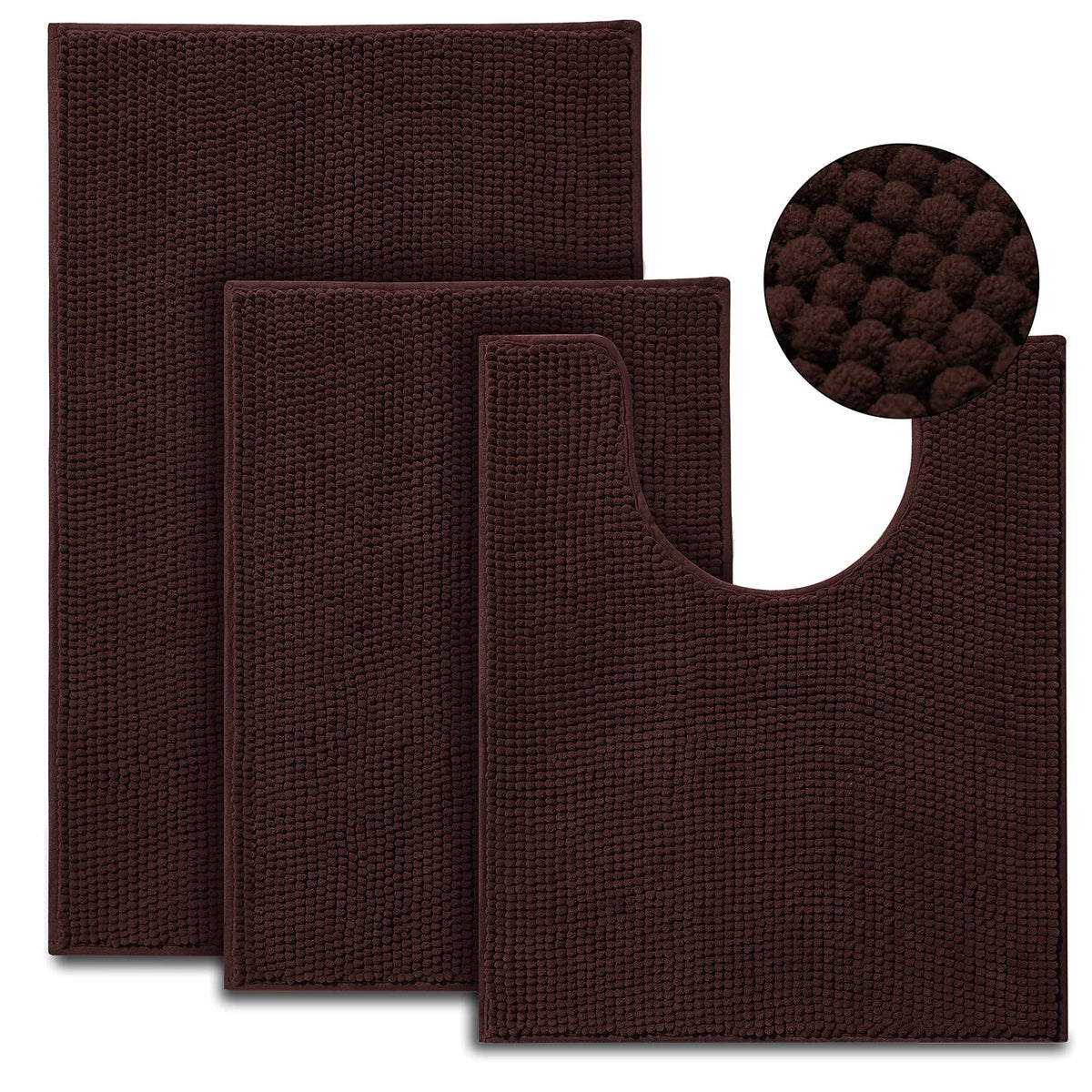 Urvoix Bathroom Rugs Set - 3 Pieces Ultra Soft Non-Slip Bath Mats, Chenille Absorbent Bath Rugs For Bathroom, Tub And Shower (Br