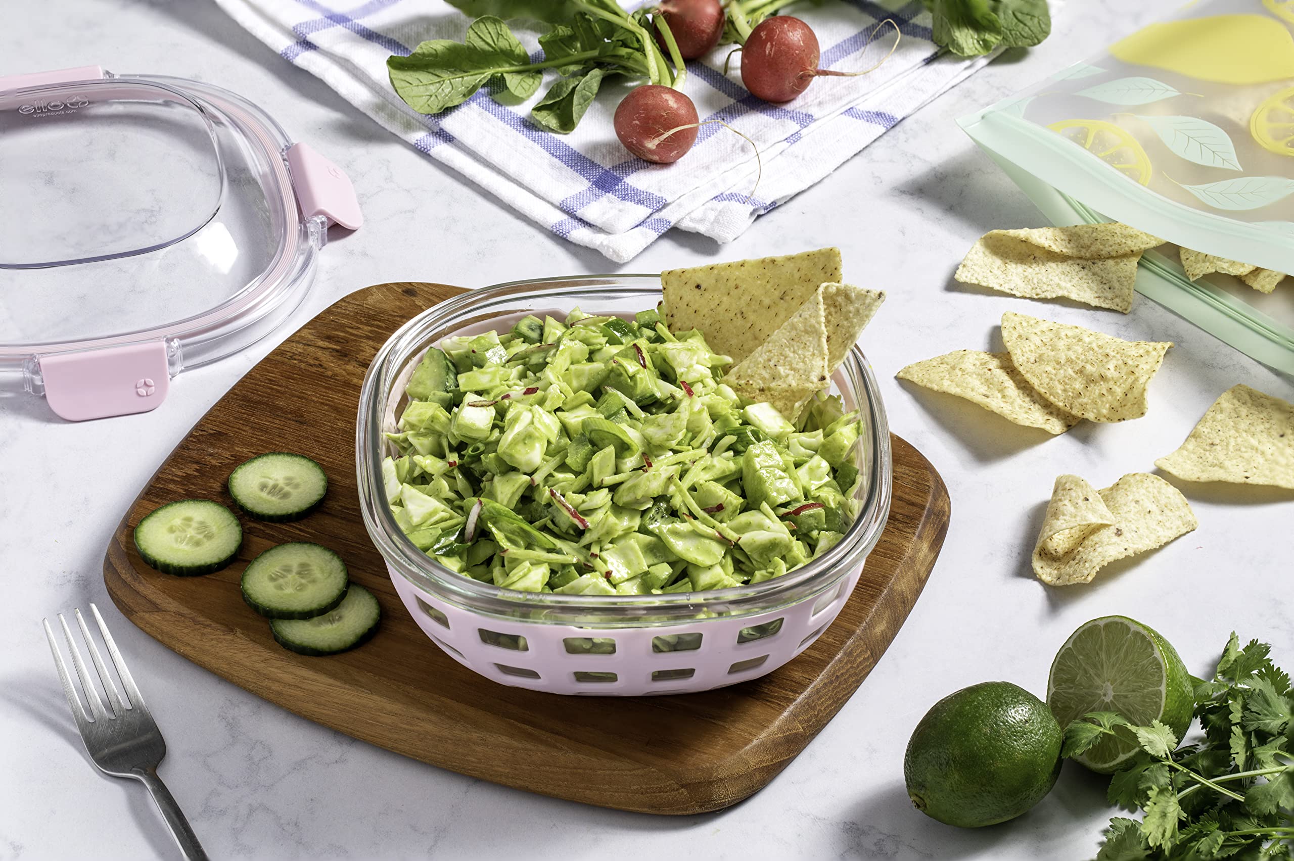 Ello Duraglass Food Storage Glass Lunch Bowl Container - Meal Prep Container With Silicone Sleeve And Airtight Lid, 5 Cup, Cashm