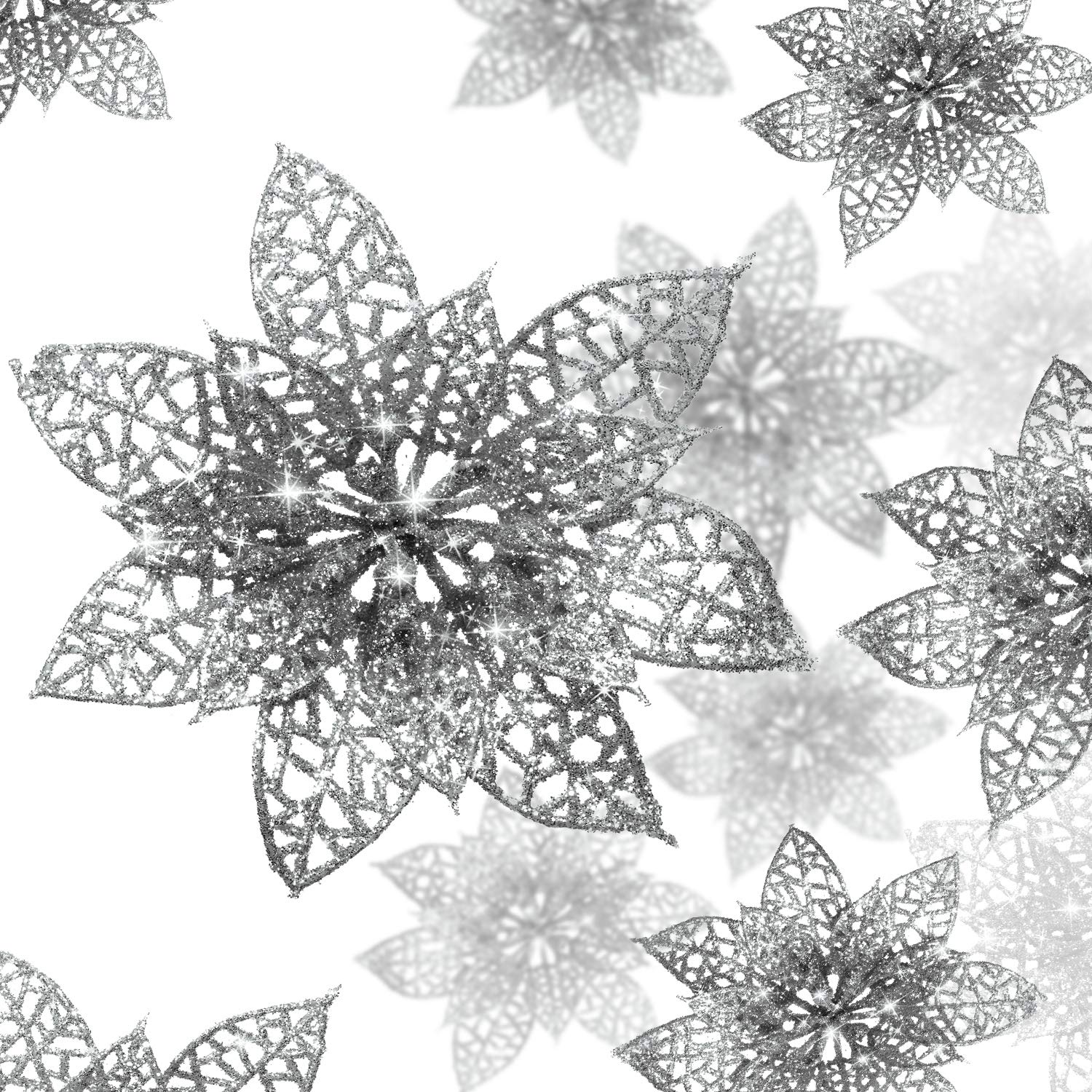 WILLBOND 36 Pieces Christmas Poinsettia Flowers Artificial Christmas Tree Ornaments Glitter Poinsettia for Tree Wedding New Year