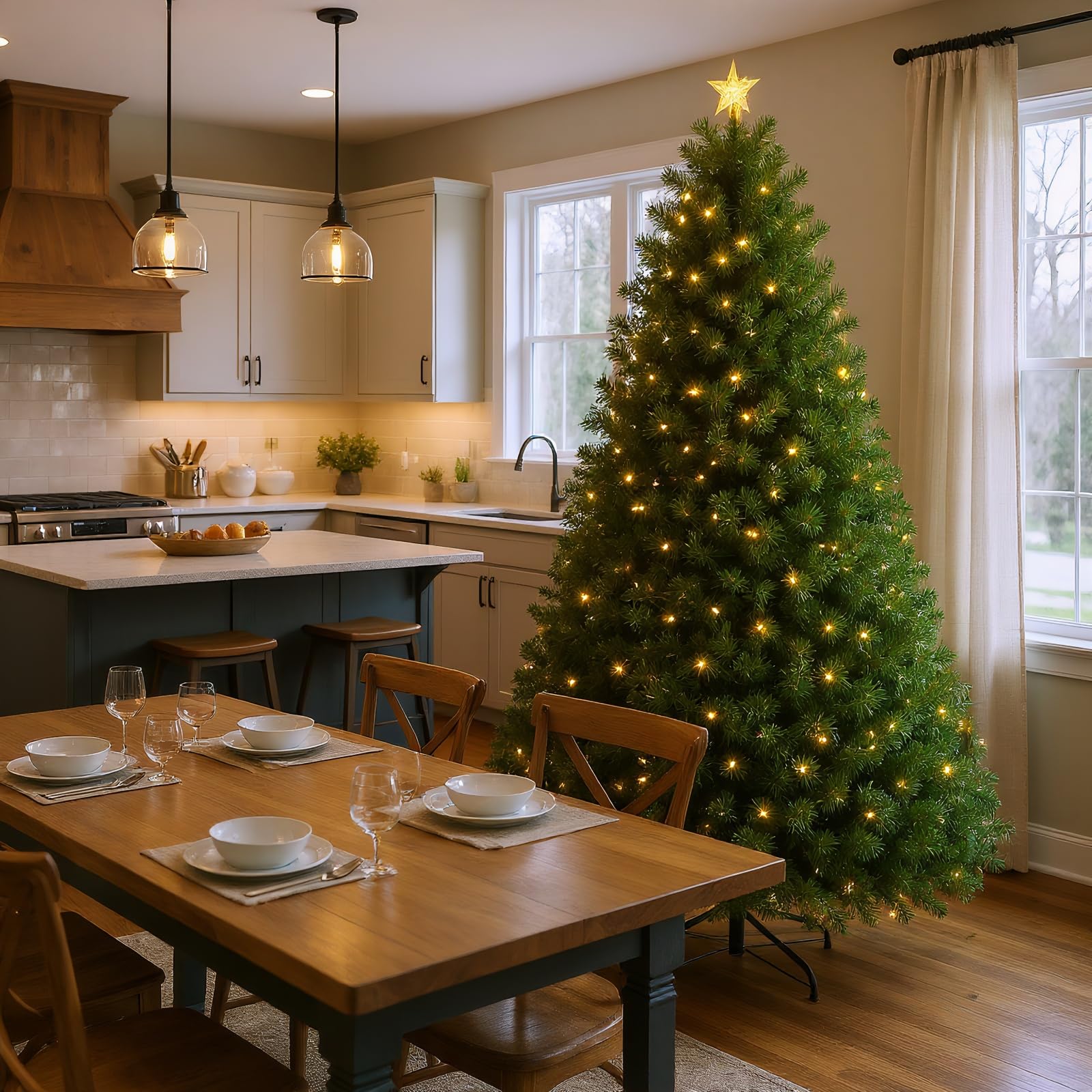 6FT Prelit Green Artificial Christmas Tree with 250 Warm White LED Lights - Full Pre-Lit Holiday Tree for Indoor Home, Living Ro