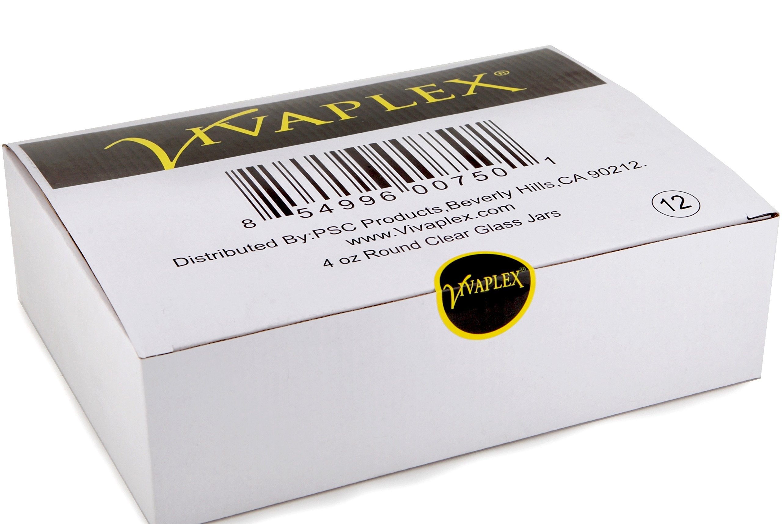 Vivaplex, 12, Clear, 4 Oz, Round Glass Jars, With Inner Liners And Black Lids