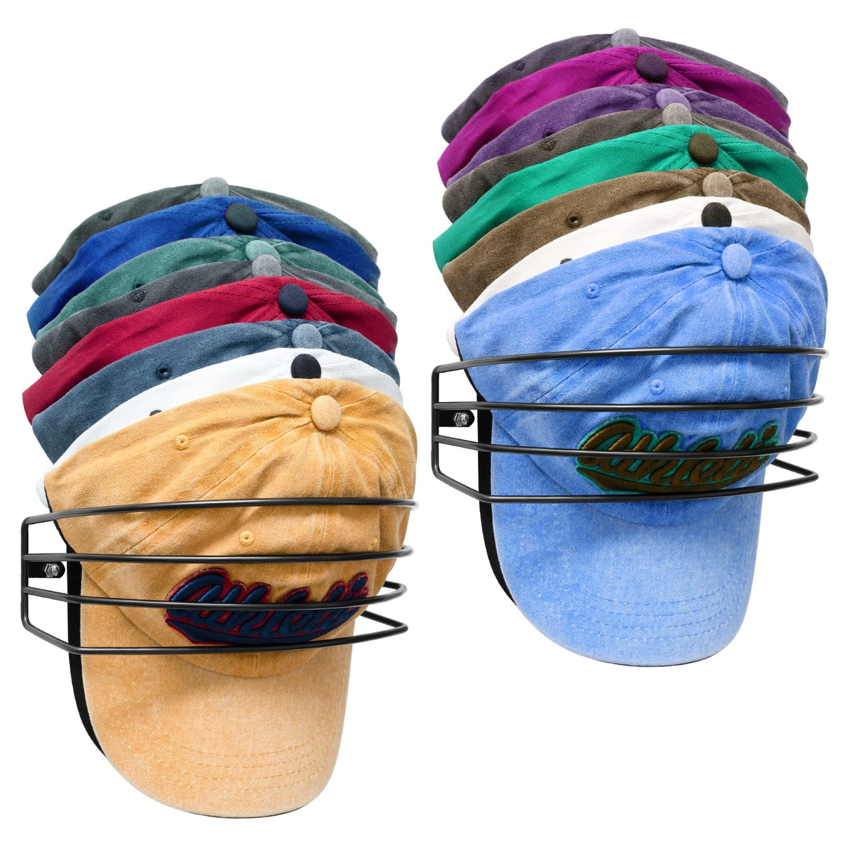 Fikoksol Hat Organizer For Baseball Caps, 2-Pack Black Metal Hat Rack Ball Cap Storage Organizer Hold Up To 30 Caps Hat Holder F