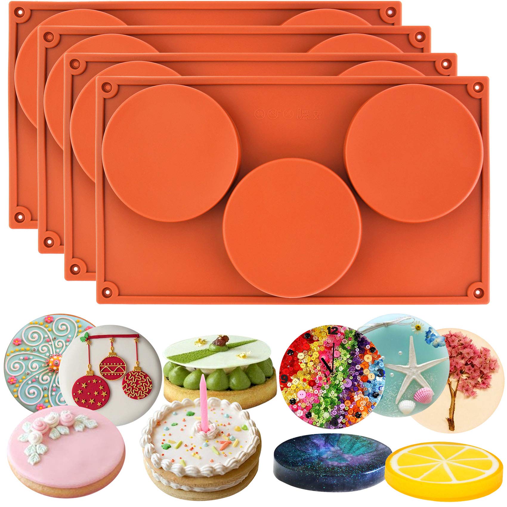 Funshowcase 3-Cavity Large Round Disc Candy Silicone Molds 4-Bundle