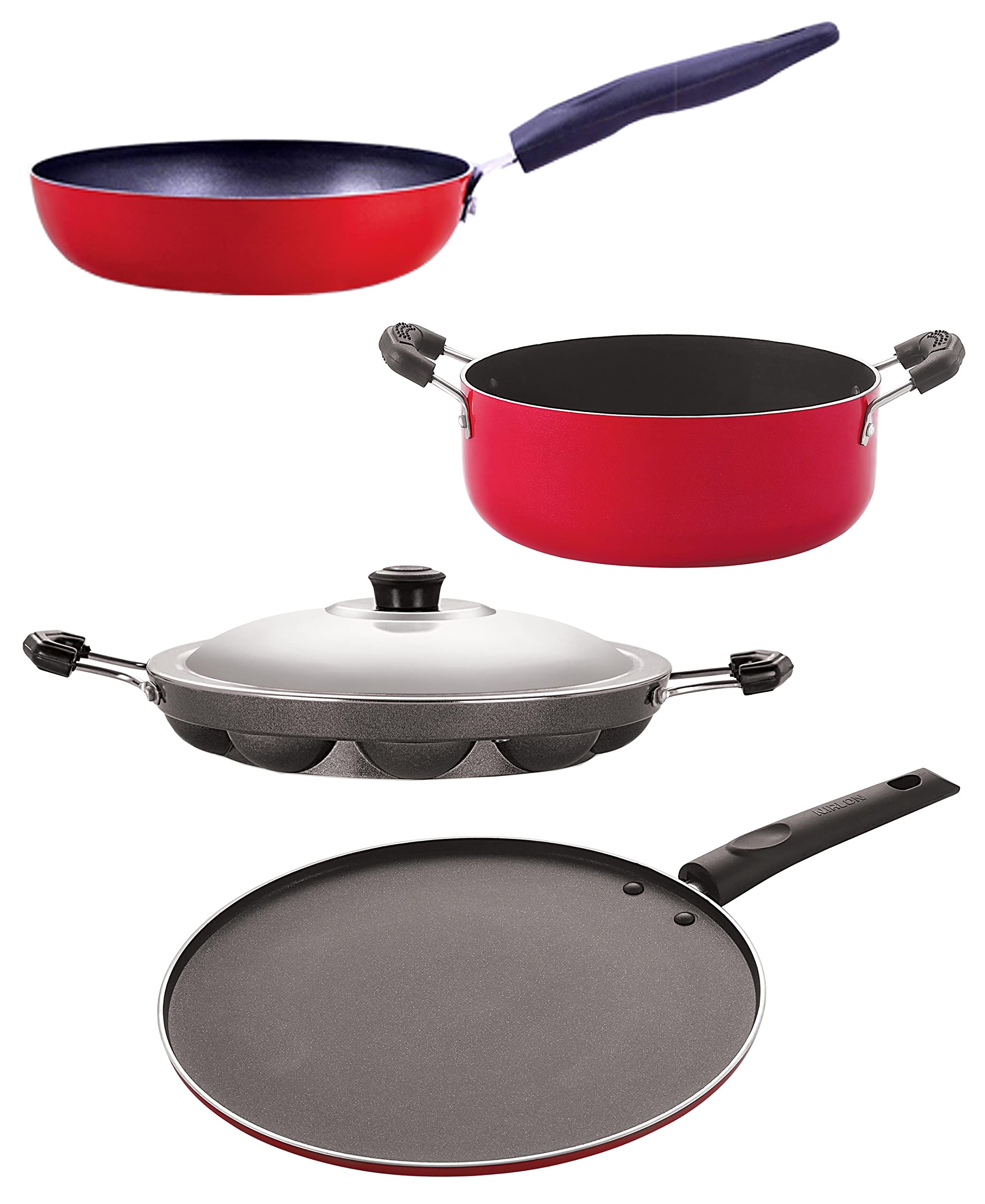 Nirlon Cookware Aluminium Non Stick Gift Cooking Set, 4 Pieces(Cvg_St12_Ap12_Cs24)