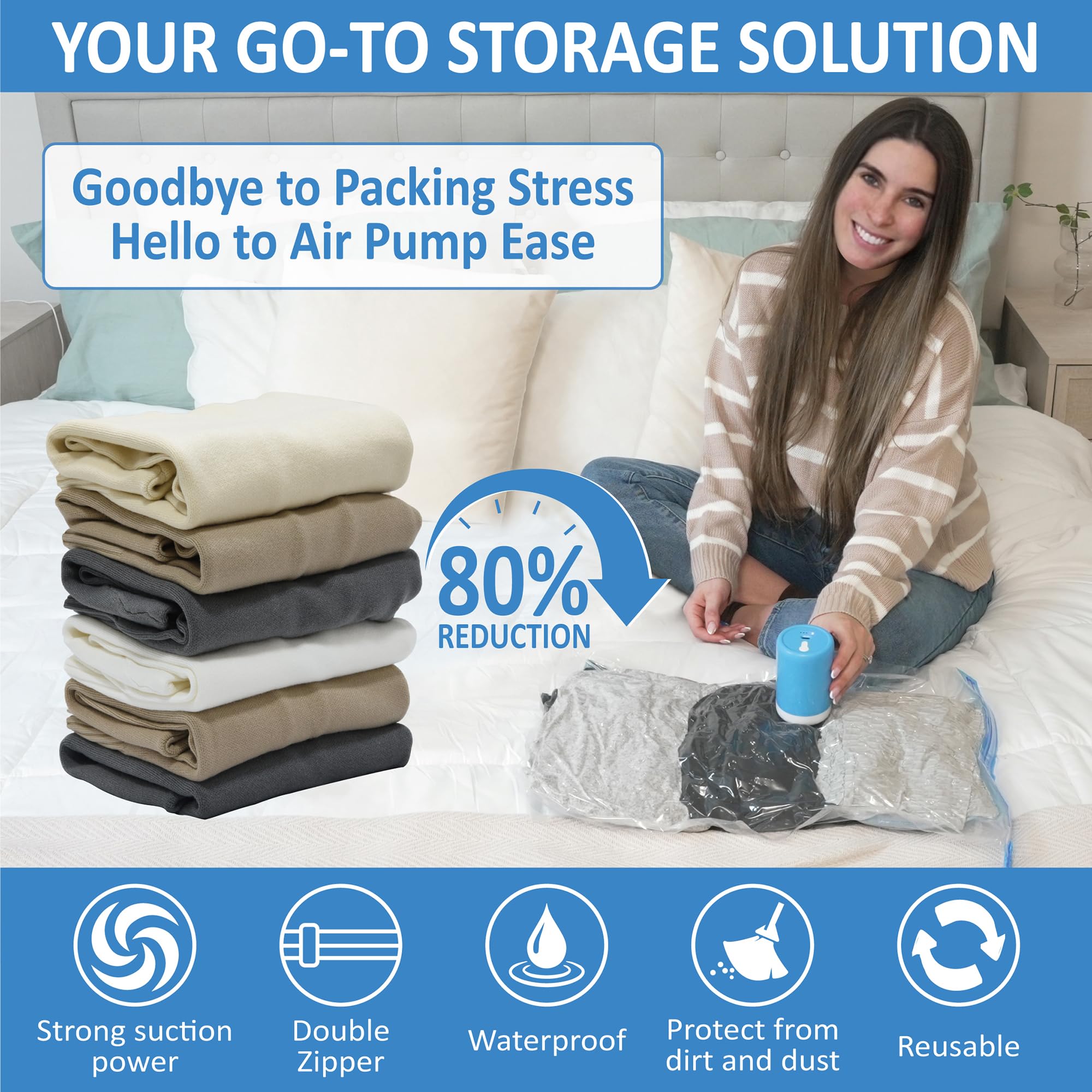 Cozy Essential Travel Vacuum Bags with Rechargeable Electric Pump, 10 Pack Vacuum Travel Bags for Luggage and Suitcase, Vacuum S