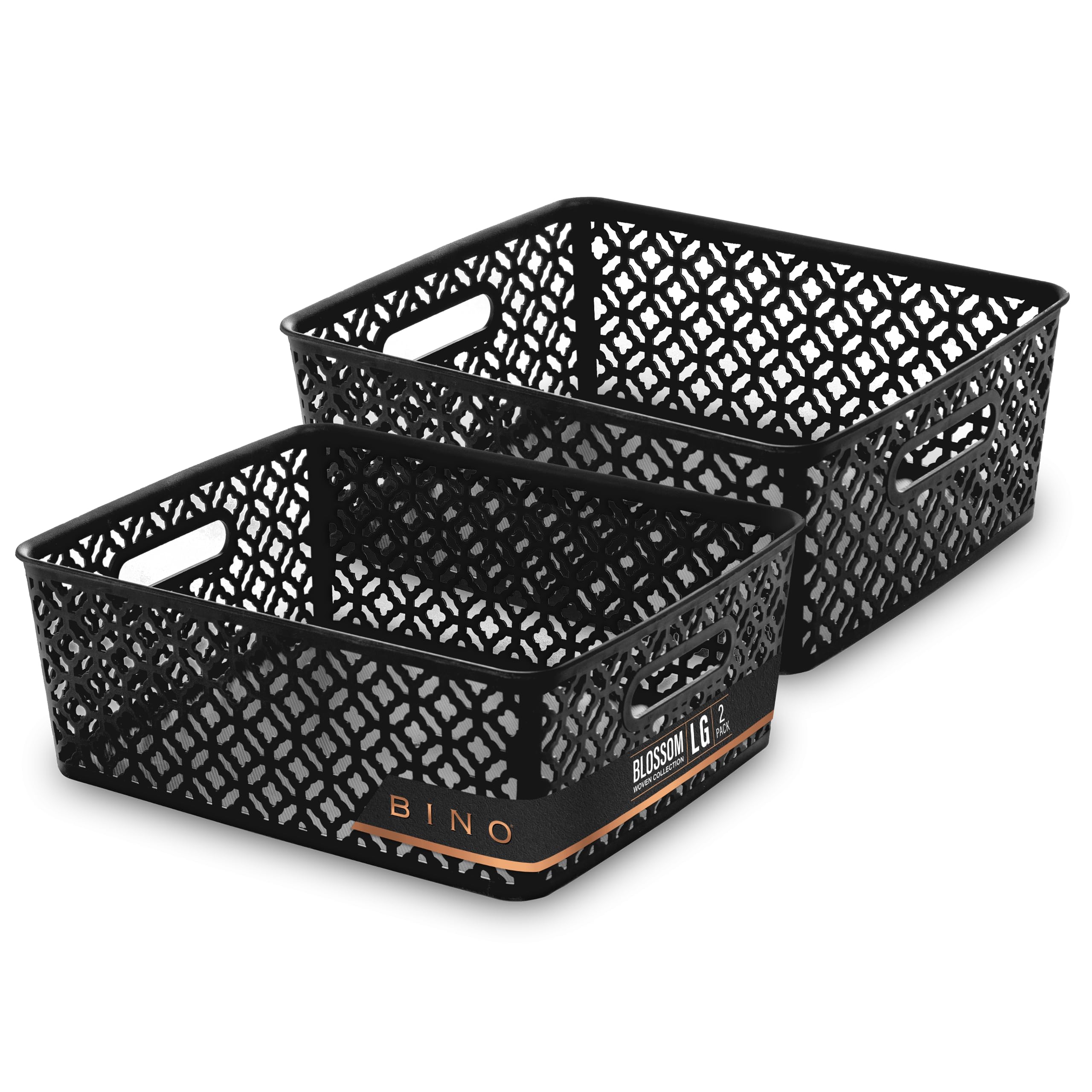 Bino L Plastic Storage Baskets, Large - White | The Blossom Collection L Multi-Use Organizer Bin L Built-In Handles L Plastic Wo