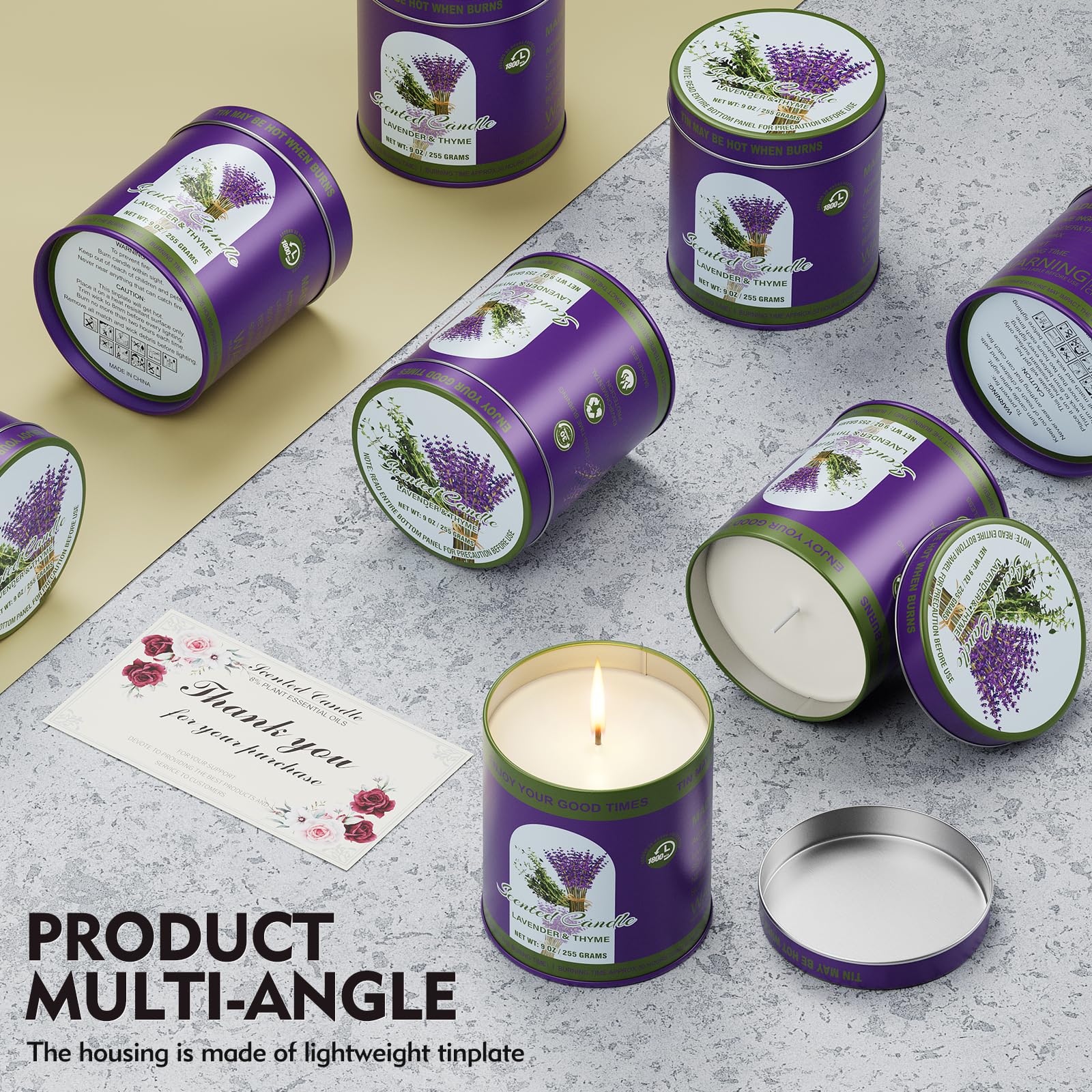 2 Pack Scented Candles (90 Total Burn Hours) - Soy Wax Candles 9 oz Each in Tin - Long Lasting Aromatherapy Candle Gift Set (Lav