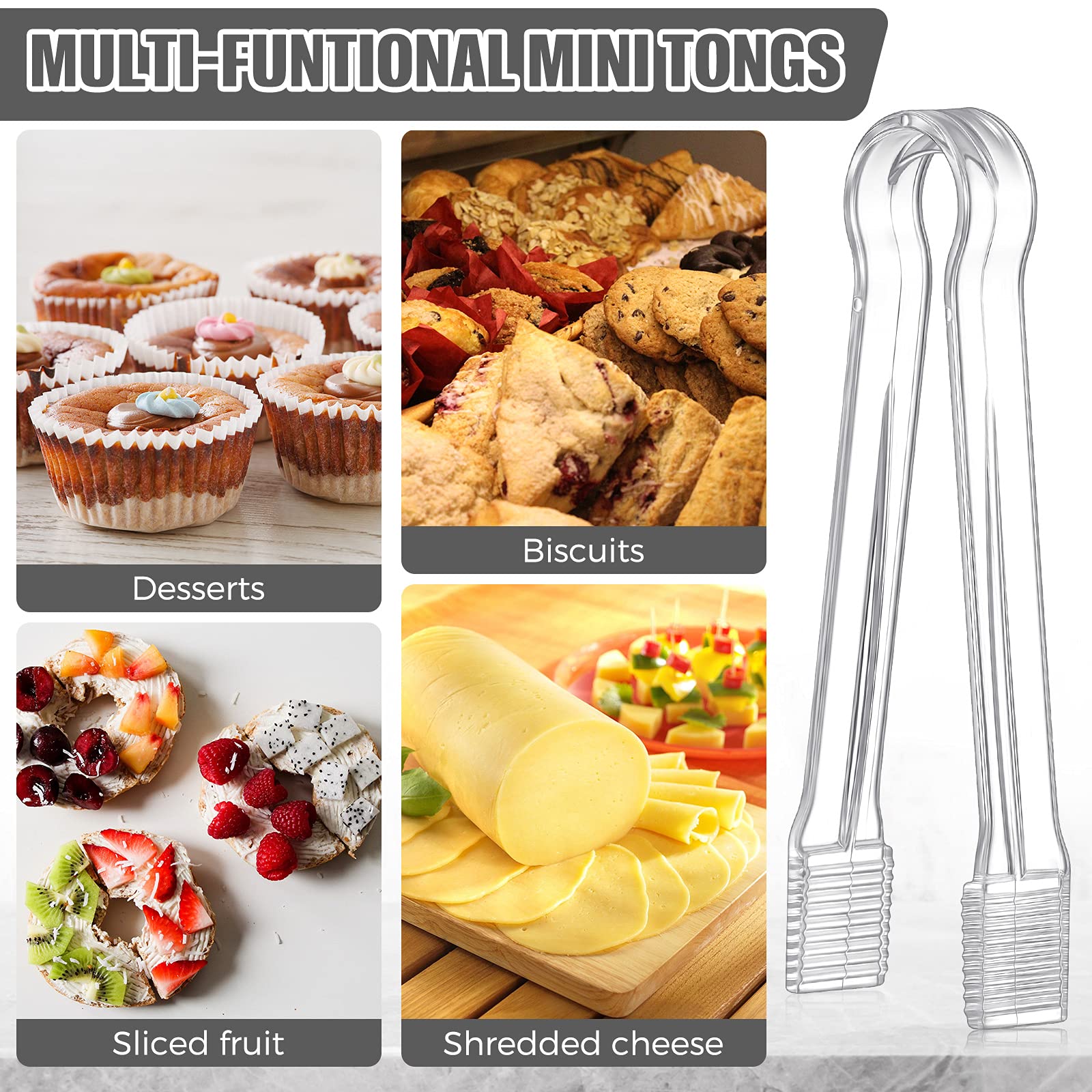 Didaey 8 Pieces Clear Plastic Tongs, 6.3 Inch Mini Serving Utensils for Food, Ice, Salad, Buffet, Weddings, Barbecue Party