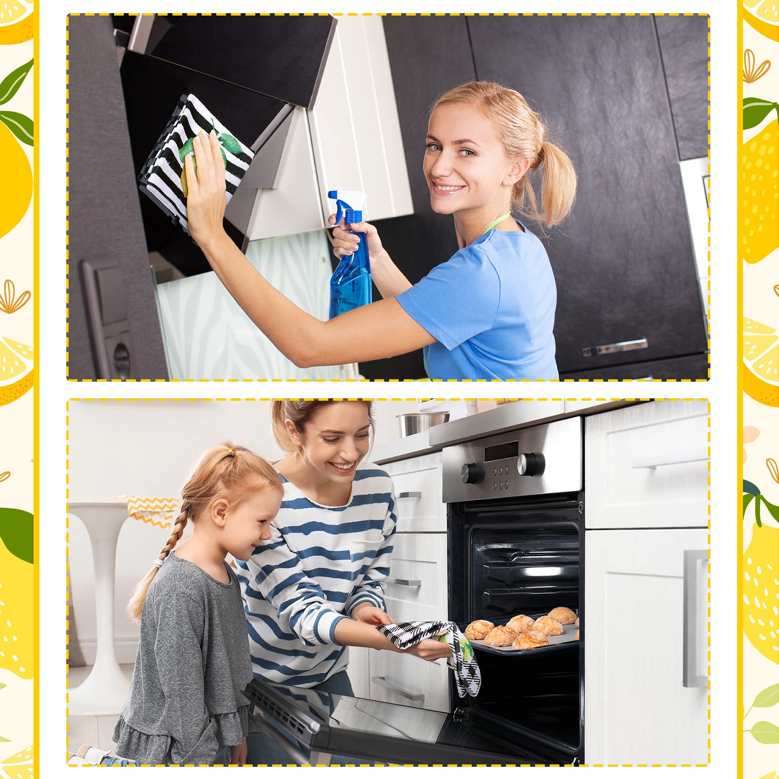 Bencailor 4 Pcs Sunflower Flower Spring Kitchen Towels Lemons Cat Floral Kitchen Dish Towels Kitchen Dish Cloths Fast Drying Kitchen Decor for Home Cooking Baking  16 x 24 Inch (Yellow Lemon)