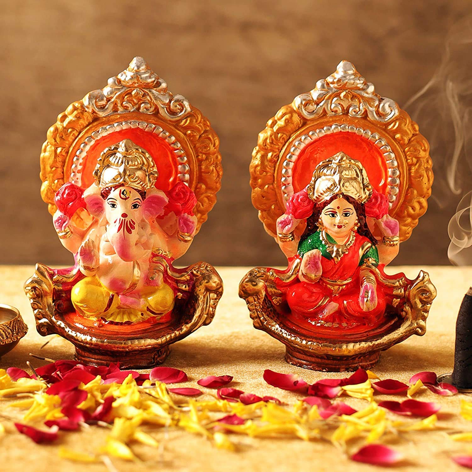 Yashvin Clay Laxmi Ganesh Ji Idol For Diwali Puja Eco Friendly Pair For Home Office Diwali Puja Religious God Handmade Terracott