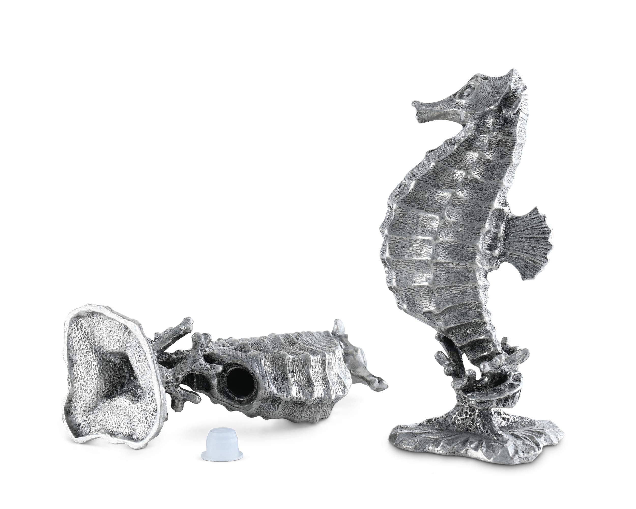 Vagabond House Pewter Metal Nautical/Ocean Seahorse Salt And Pepper Shaker Set 4.5 Inch Tall