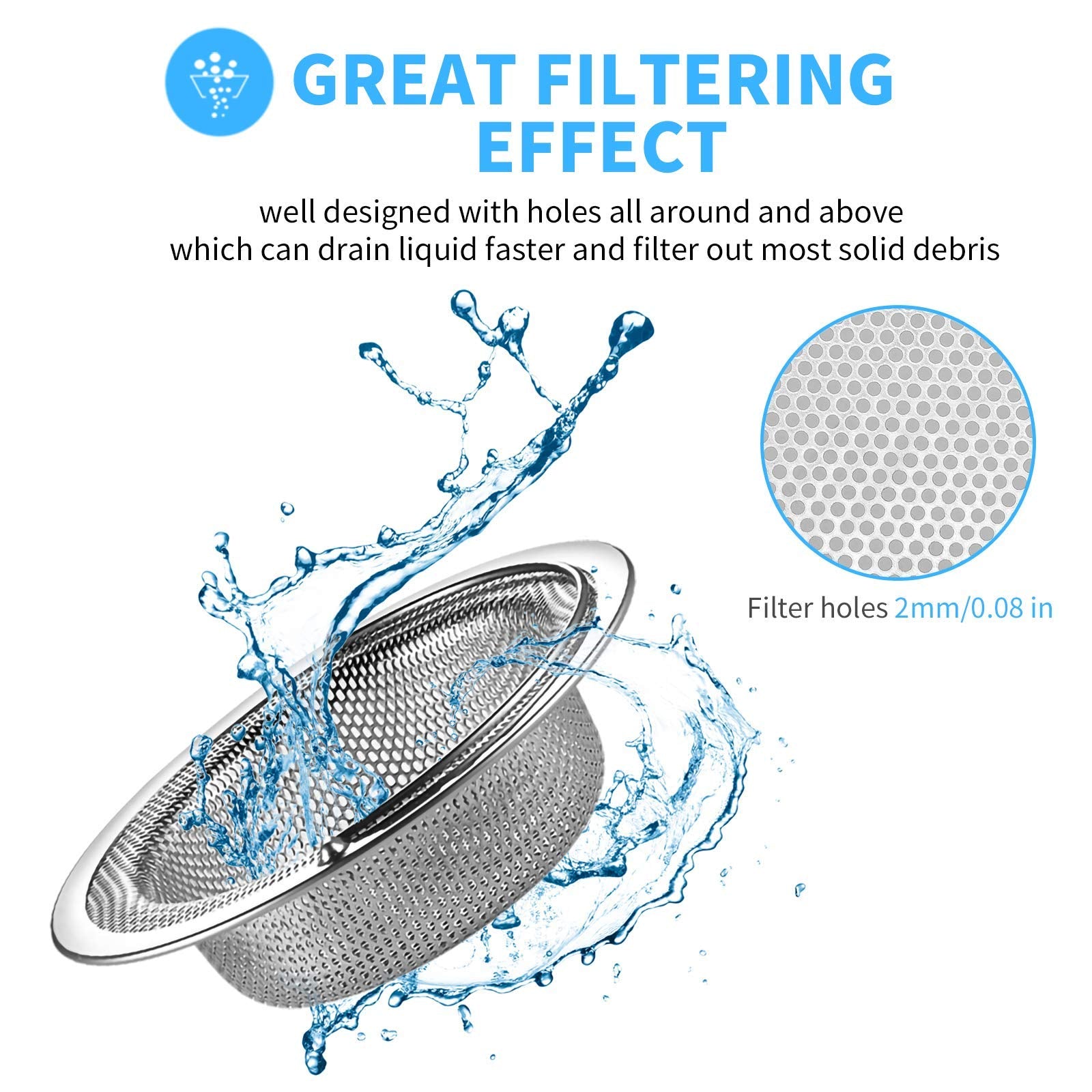 JULUJU 2 Pack Upgrade Kitchen Sink Strainer (Sink Drainer Strainer) - 304 Stainless Steel Rust Free  Fordable Handle  4.5 Inch Diameter
