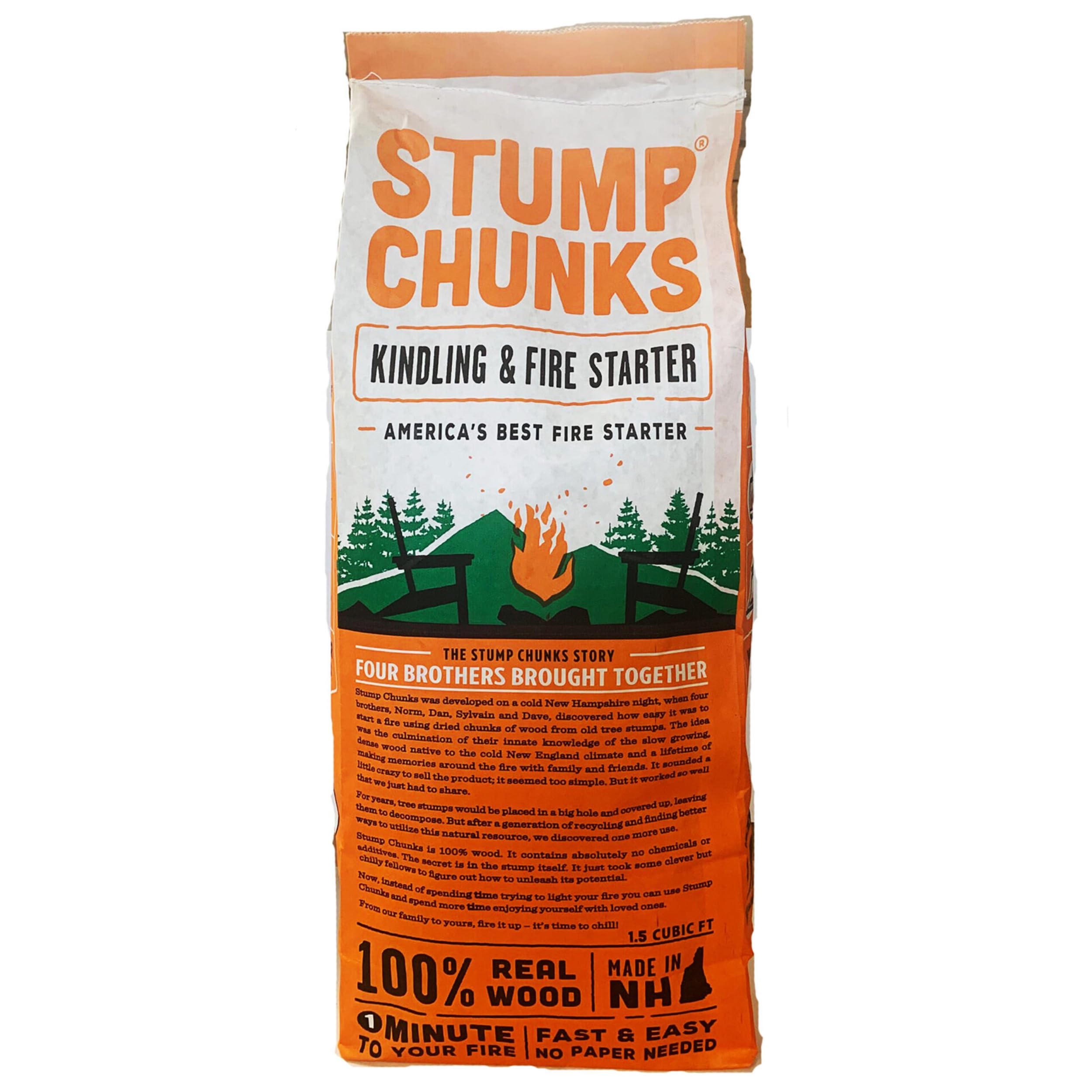 STUMPCHUNKS Stump Chunks SC-15 Firestarter Sticks - 1.5 Cu Ft Natural Wood Kindling - Orange, Black, Brown, White Bag