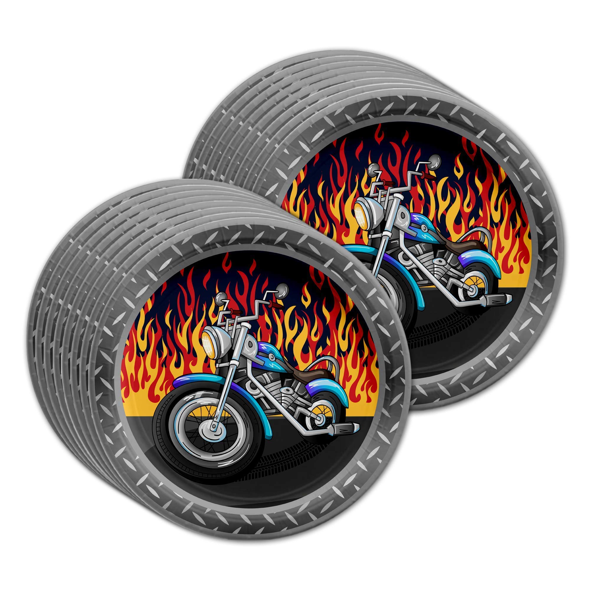 Motorcycle Biker Birthday Party Supplies Set Plates Napkins Cups Tableware Kit For 16