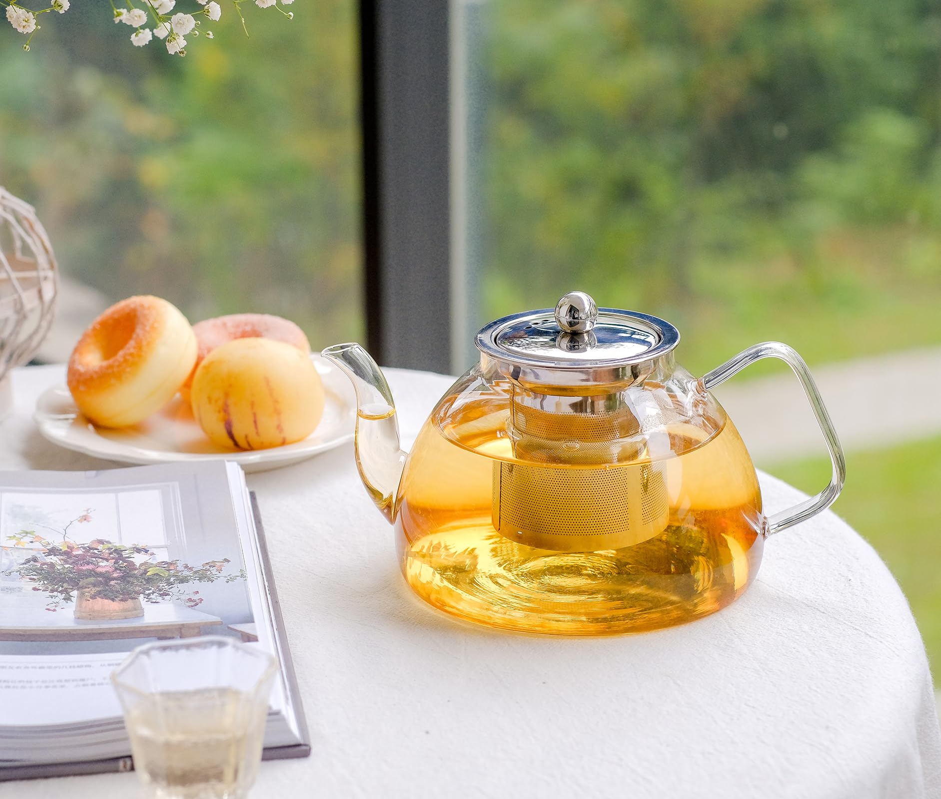 Wlasss 1200 ml/40 oz Glass Teapot with Infuser, Glass Tea Kettle Stovetop,Tea Pot with Infusers for Loose Tea, Tea Maker Gift