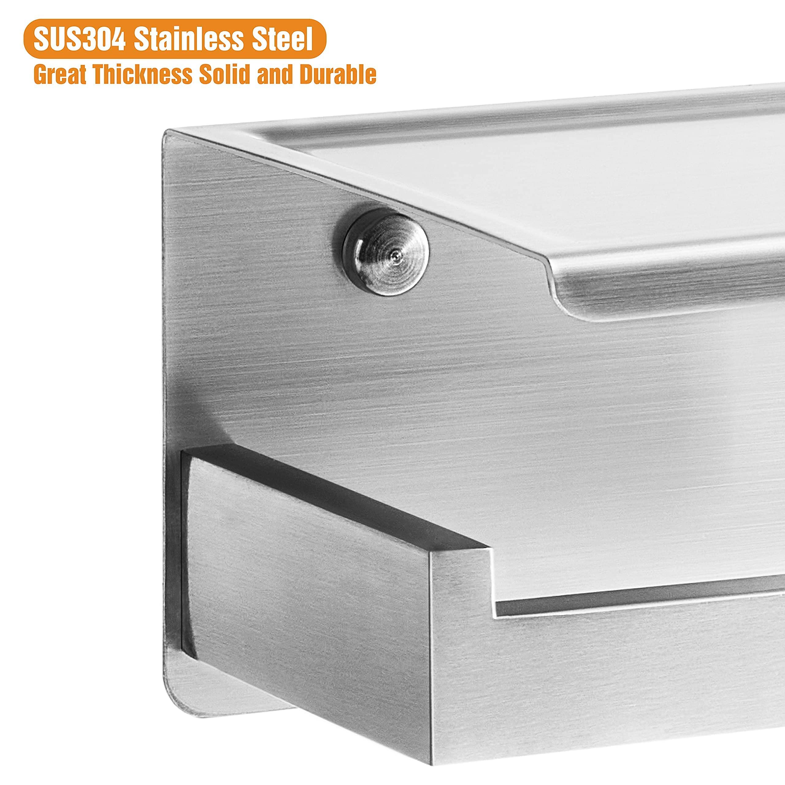 Hitslam Brushed Nickel Toilet Paper Holder, Stick On Silver Toilet Paper Holder With Shelf, Self Adhesive No Drill Or Wall-Mount