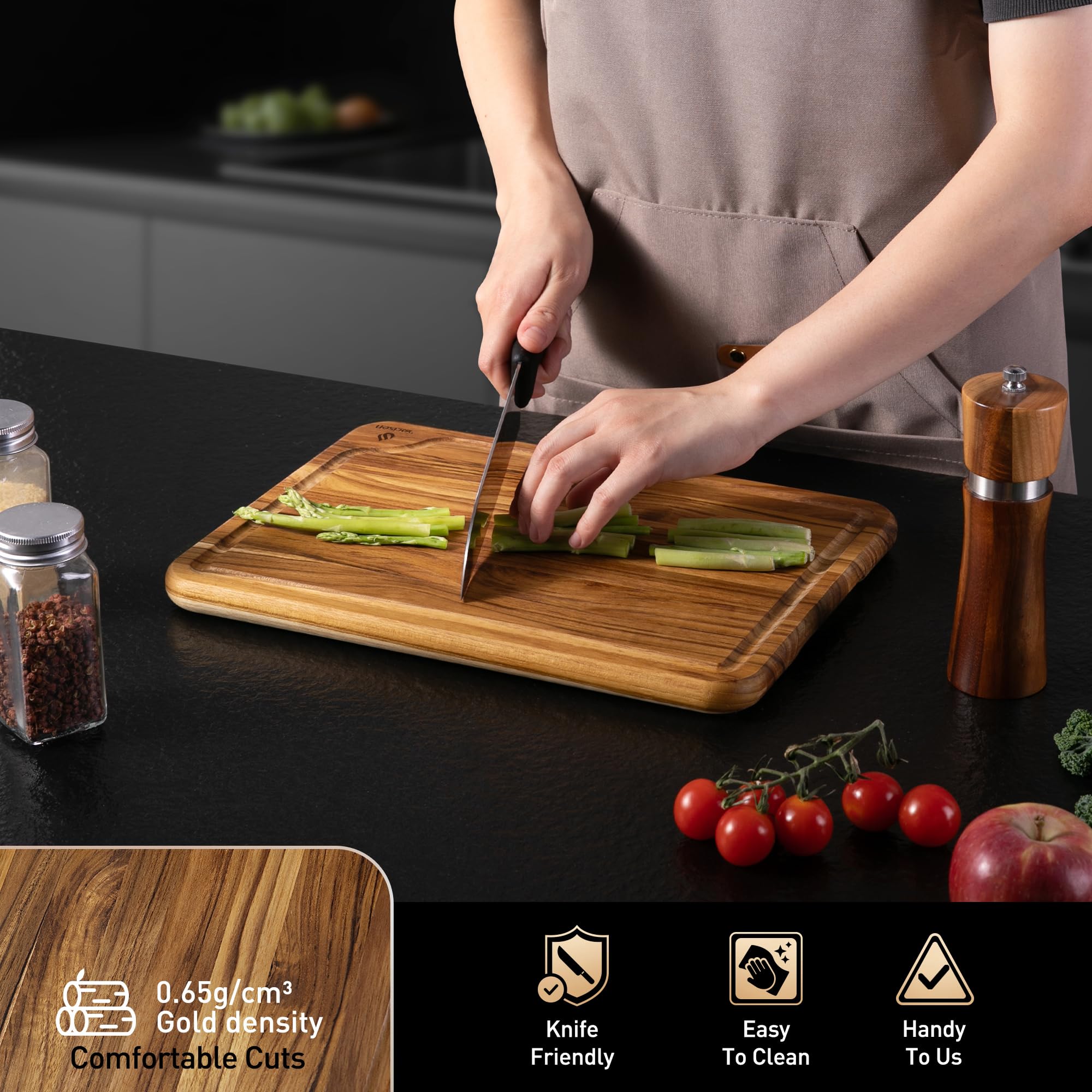 Teak Wood Cutting Board for Kitchen 13inch Charcuterie Board Serving Heavy Duty Non Toxic Slip Over Sink Solid Thick Haus Wooden