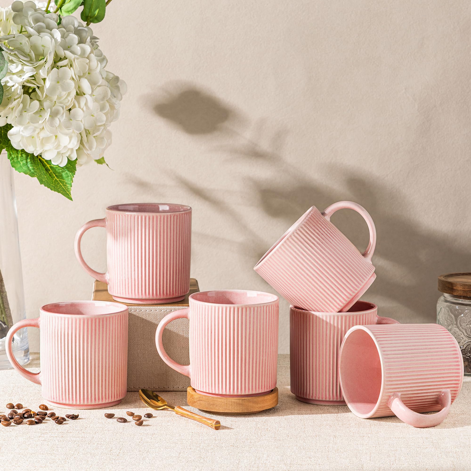 GBhome 16 oz Stoneware Coffee Mugs Set of 6, Coffee Cups with Handle