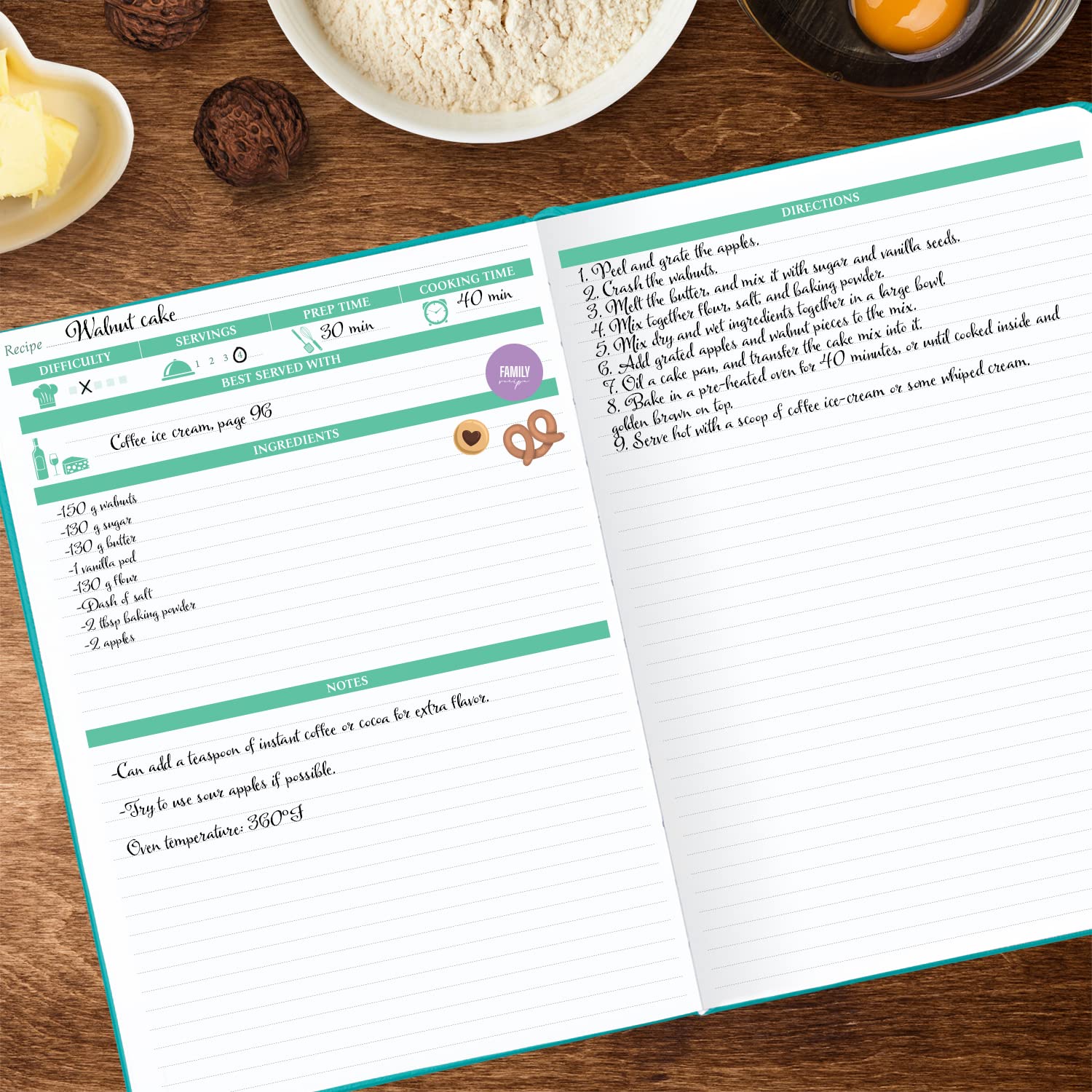 Legend Recipe Book - Blank Family Cookbook to Write In Your Own Recipes - Empty Cooking Journal - Personalized Cooking Notebook  Hardcover  Large 7