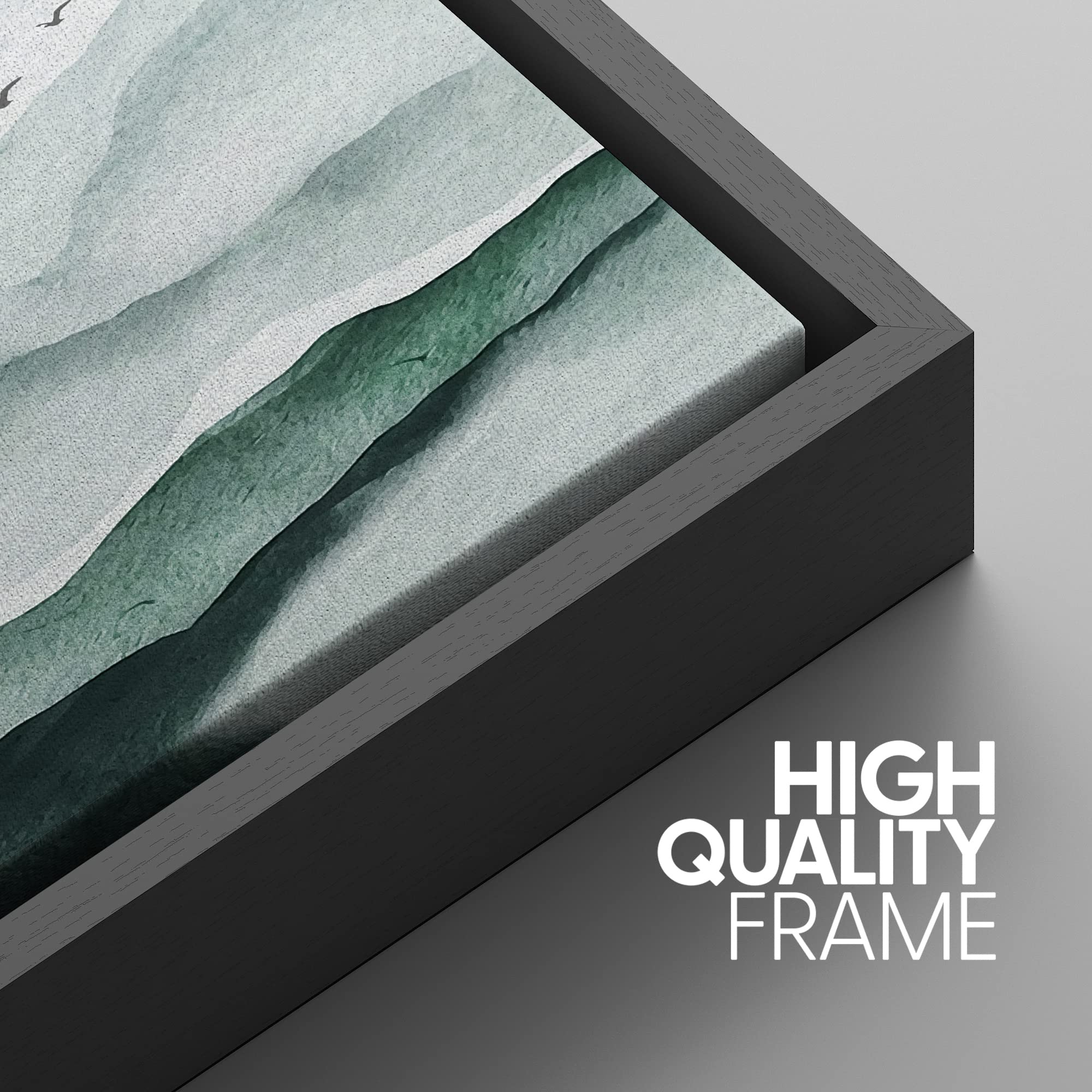 Signwin Framed Canvas Print Wall Art Set Teal Misty Mountain Range Bird Sky Nature Wilderness Illustrations Modern Art Decorativ