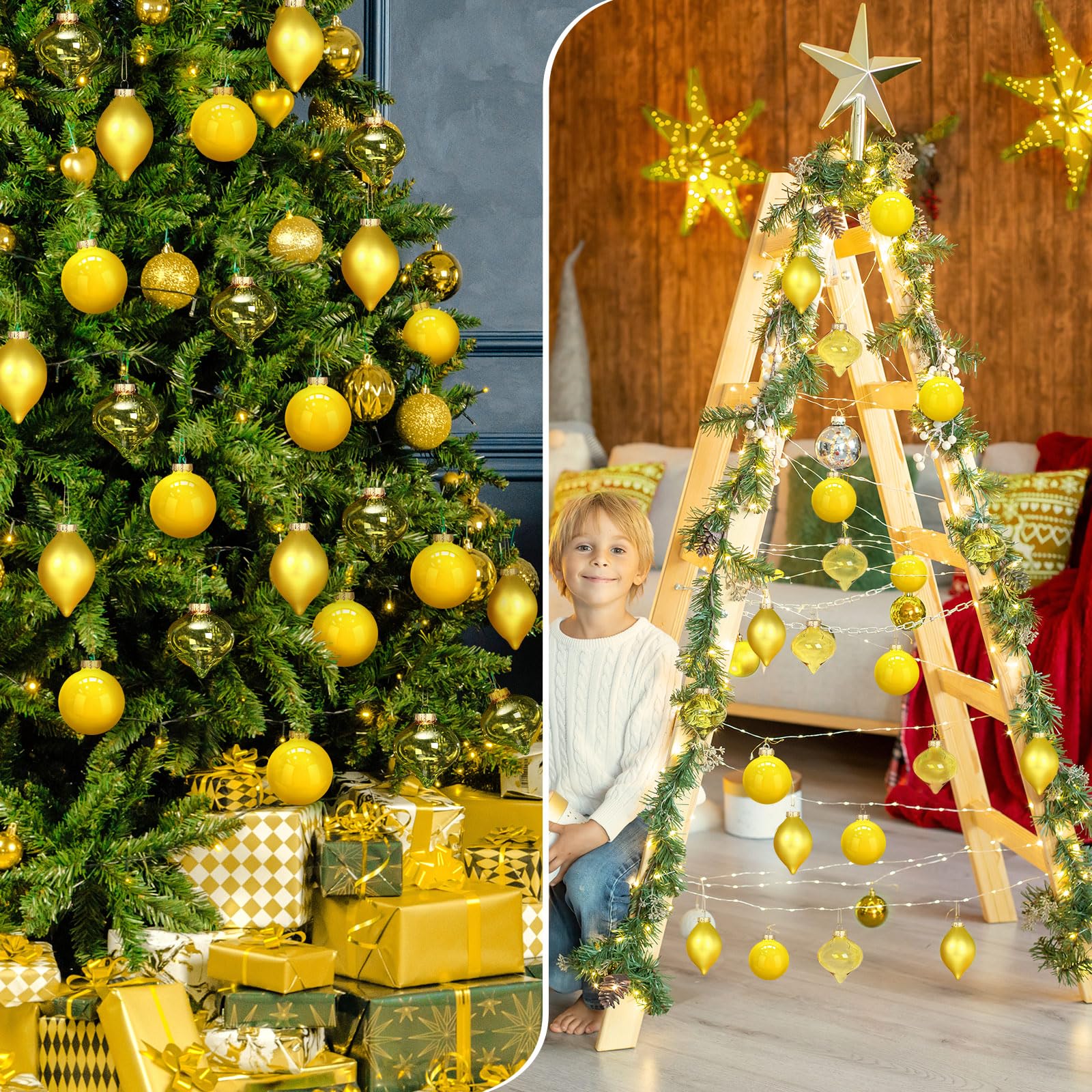 Zomiboo 12 Pcs Yellow Glass Christmas Ball Ornaments Set 3.15 Hanging Shatterproof Glass Bulbs for Christmas Tree Baubles Bulk f