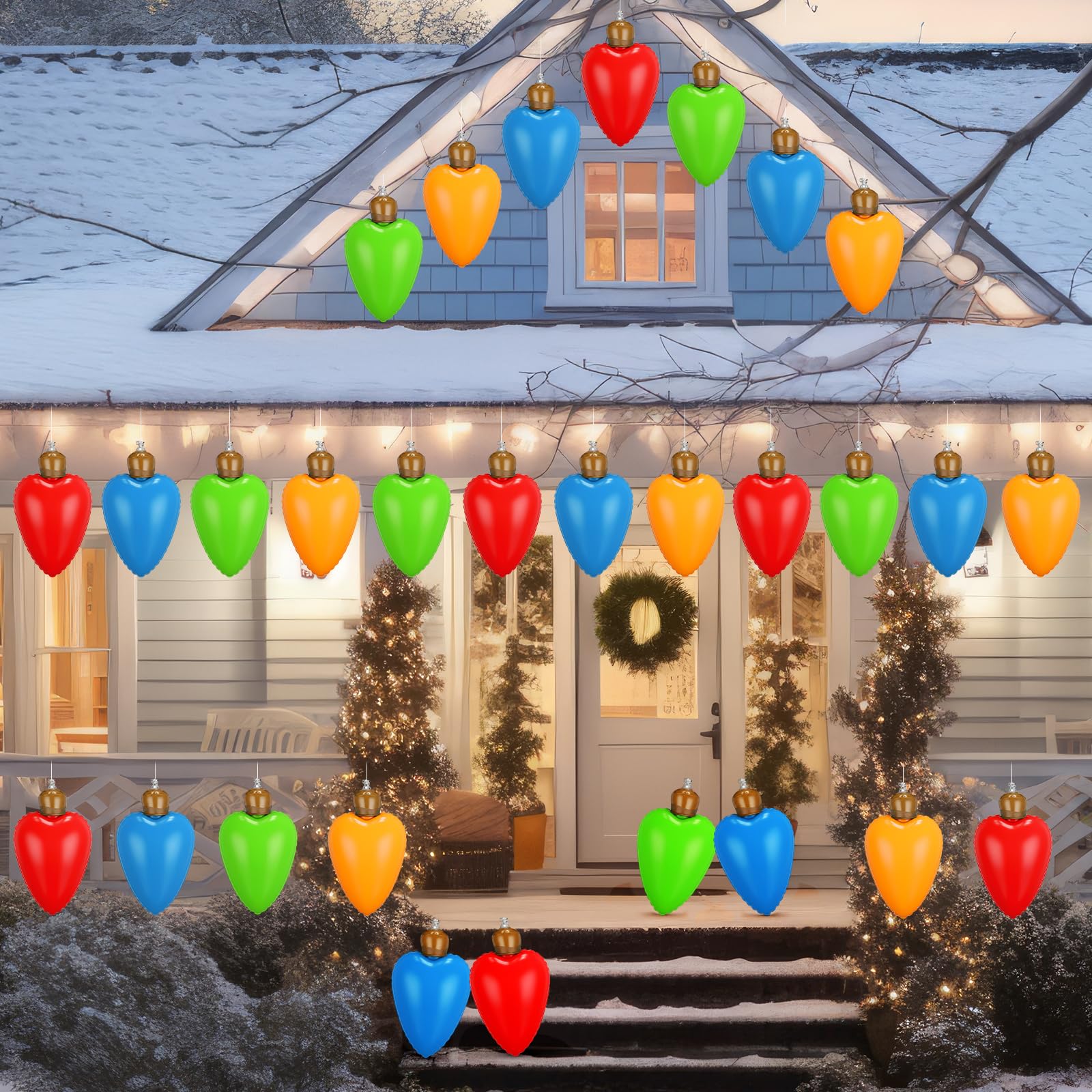 Vertintong 24 Pcs 10 Inch Inflatable Christmas Ball Decorations Inflatable Light Bulb Decor Giant Blow up Christmas Ornaments wi